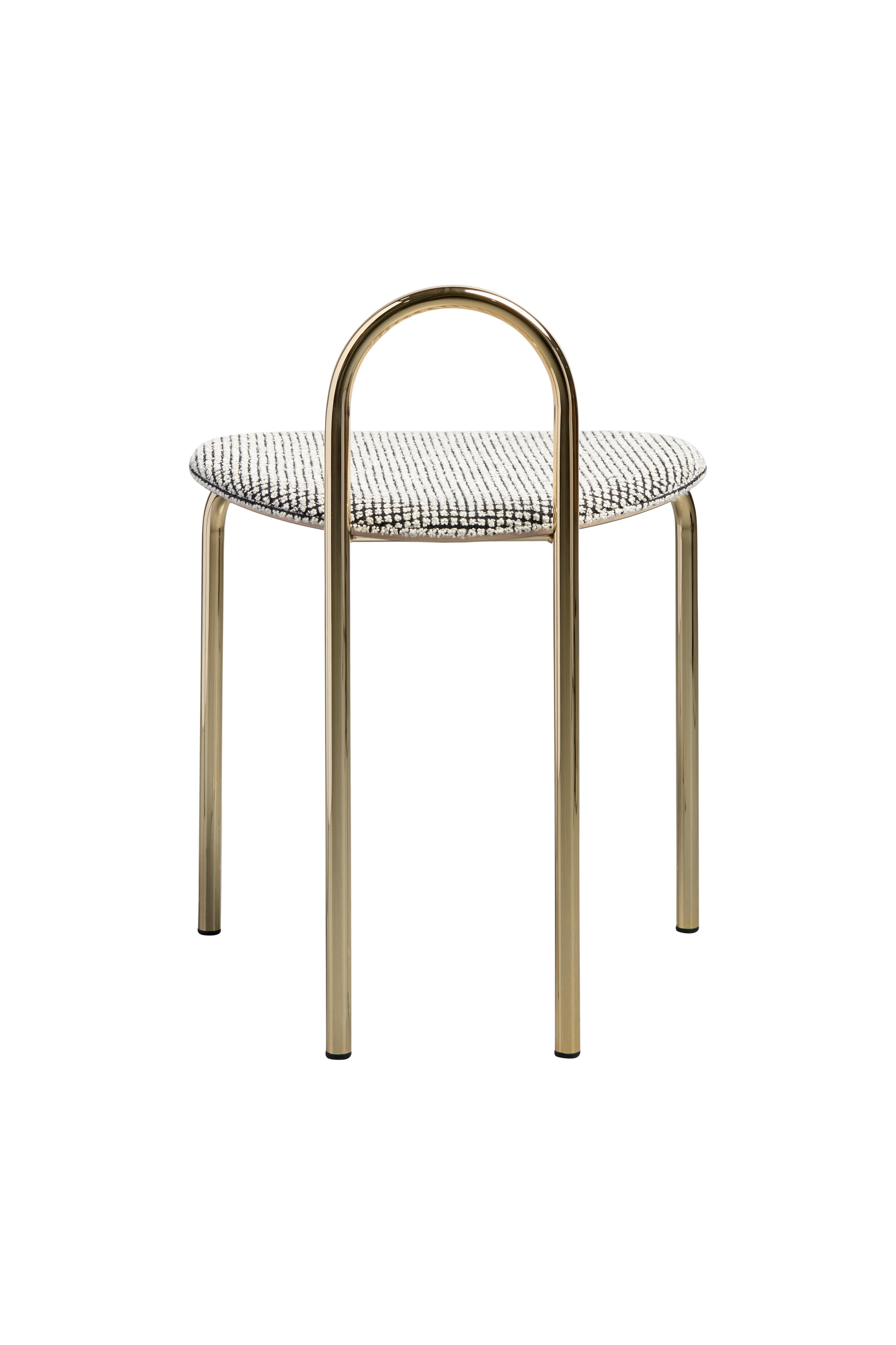 Italian SP01 Michelle Stool Upholstered in Gold Chrome, Made in Italy For Sale