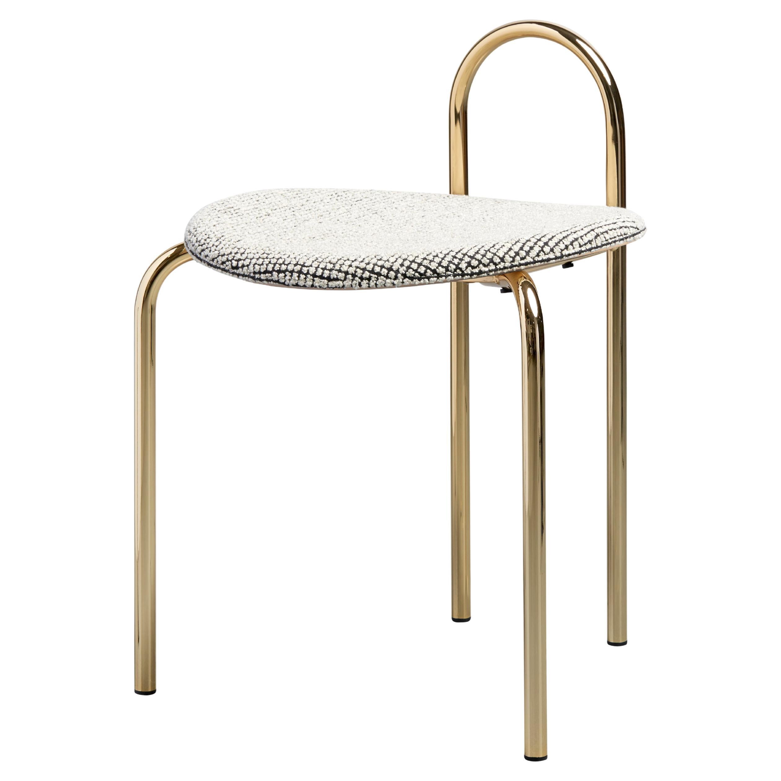 SP01 Michelle Stool Upholstered in Gold Chrome, Made in Italy For Sale
