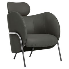 SP01 Royce Armchair with Headrest in Lisbon Anthracite Leather, Made in Italy