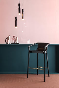 SP01 Thomas High Bar Stool in Milan Black Fabric, Made in Italy