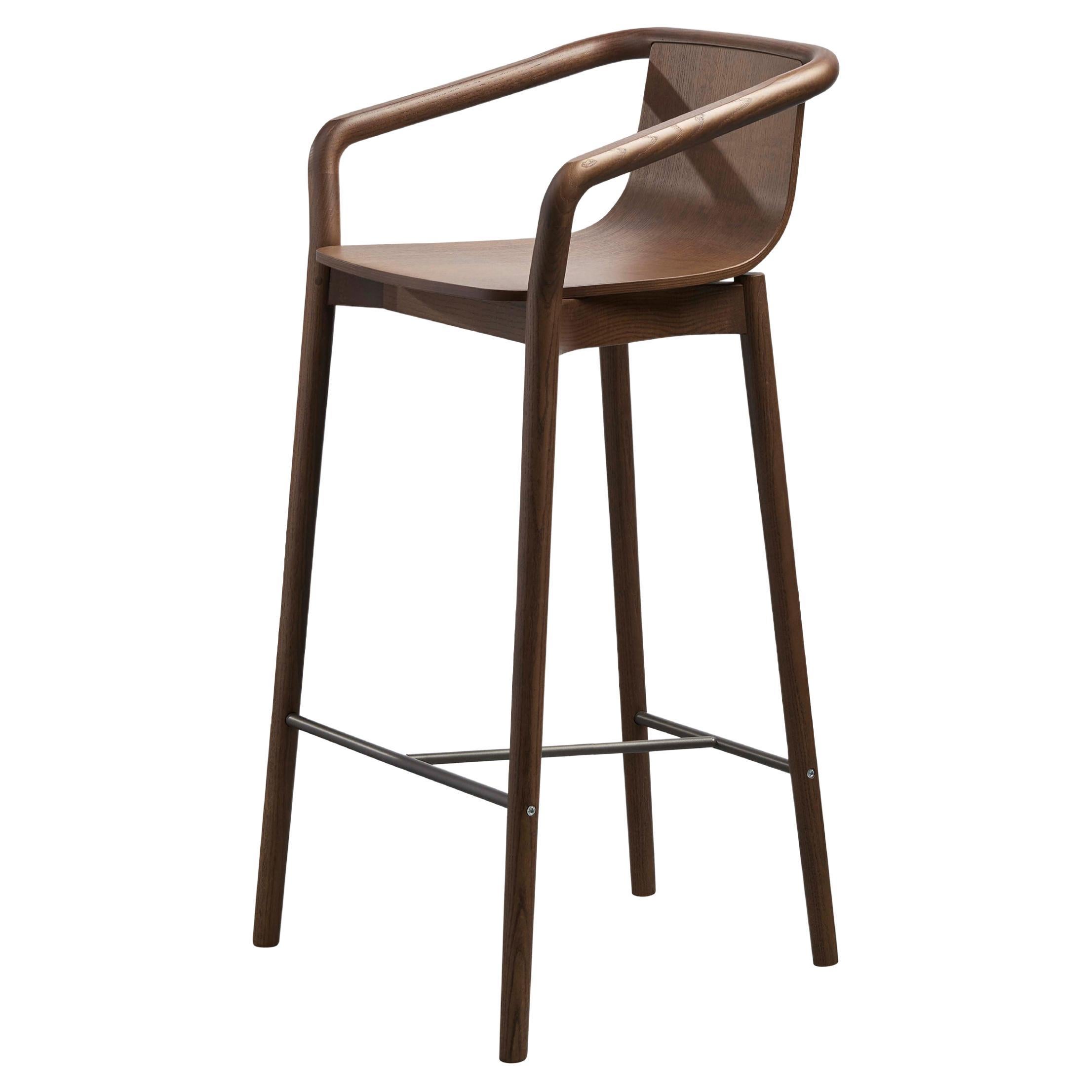 SP01 Thomas High Bar Stool in Walnut Stained Ash, Made in Italy