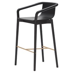 Tabouret de bar bas SP01 Thomas en frêne teinté au carbone, fabriqué en Italie