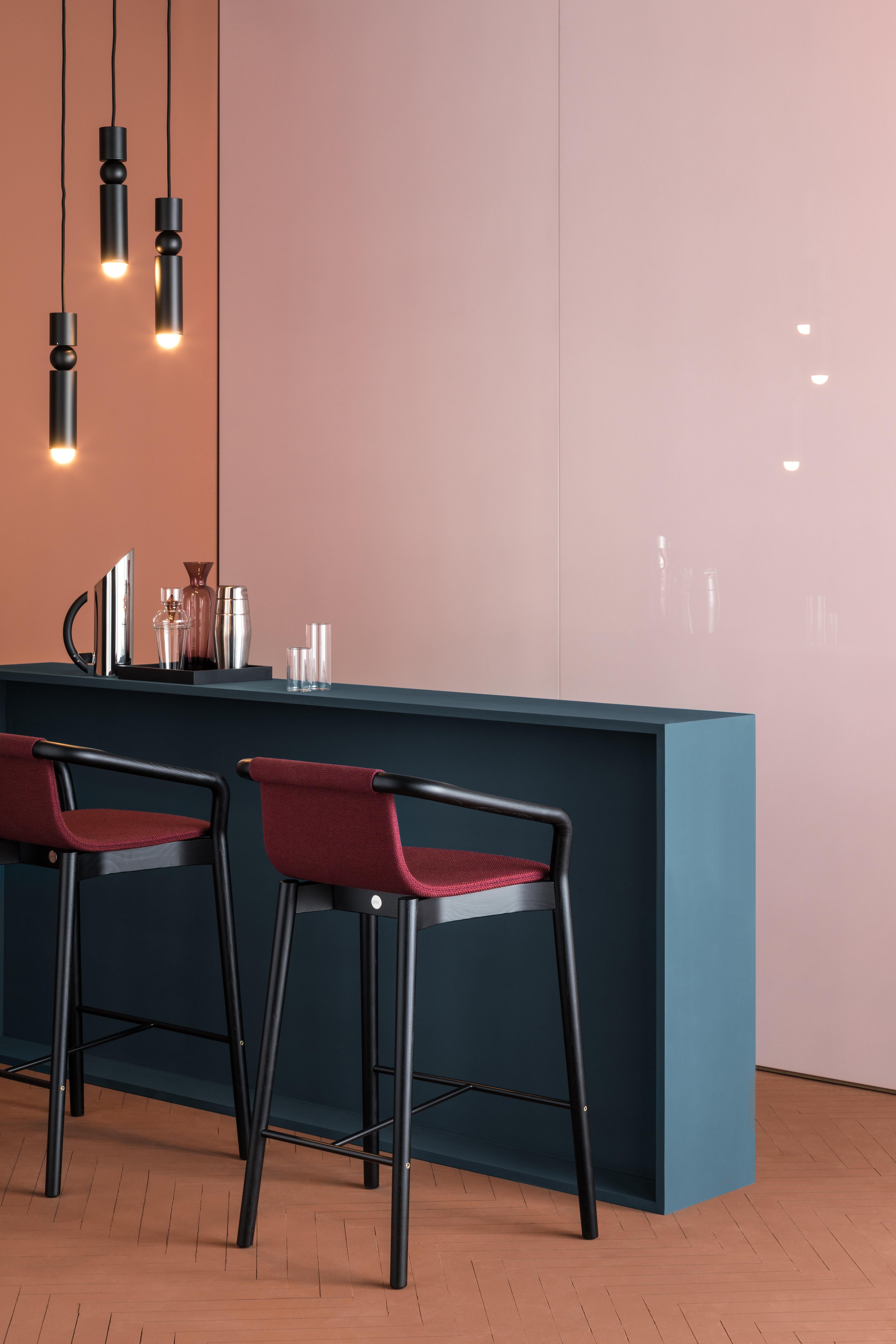 Italian SP01 Thomas Low Bar Stool in Milan Black Fabric, Made in Italy For Sale