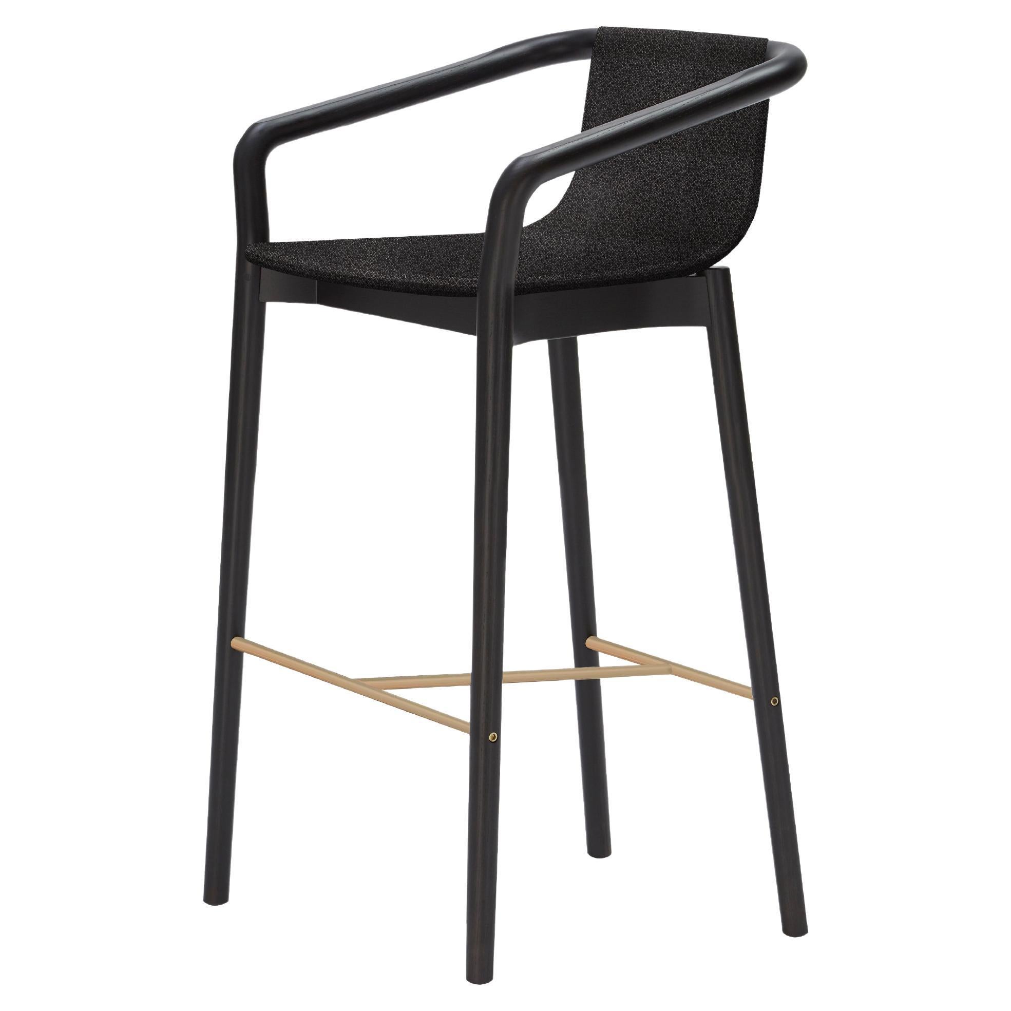 SP01 Thomas Low Bar Stool in Milan Black Fabric, Made in Italy