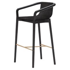 Tabouret de bar bas SP01 Thomas en tissu noir de Milan, fabriqué en Italie