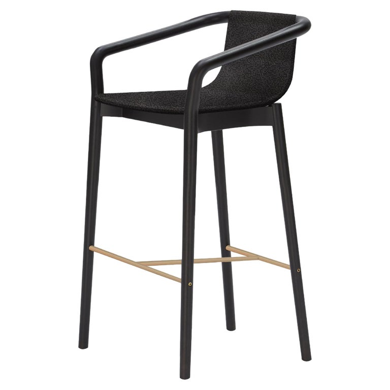 SP01 Thomas Low Bar Stool in Milan Black Fabric, Made in Italy For Sale