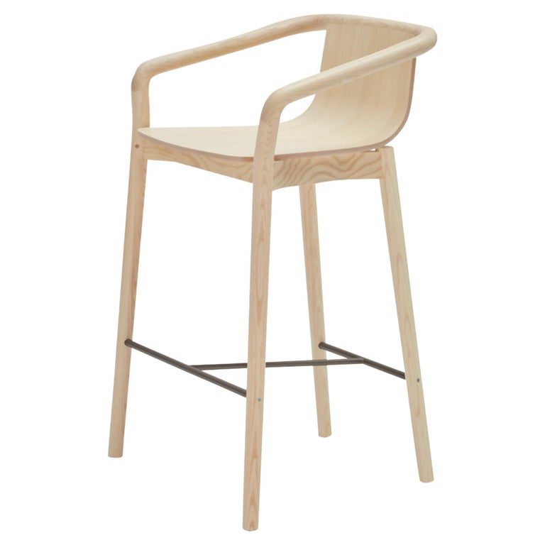SP01 Thomas Low Bar Stool in Natural Ash, Made in Italy For Sale