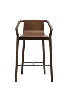 SP01 Thomas Low Bar Stool in Walnut Stained Ash, Made in Italy