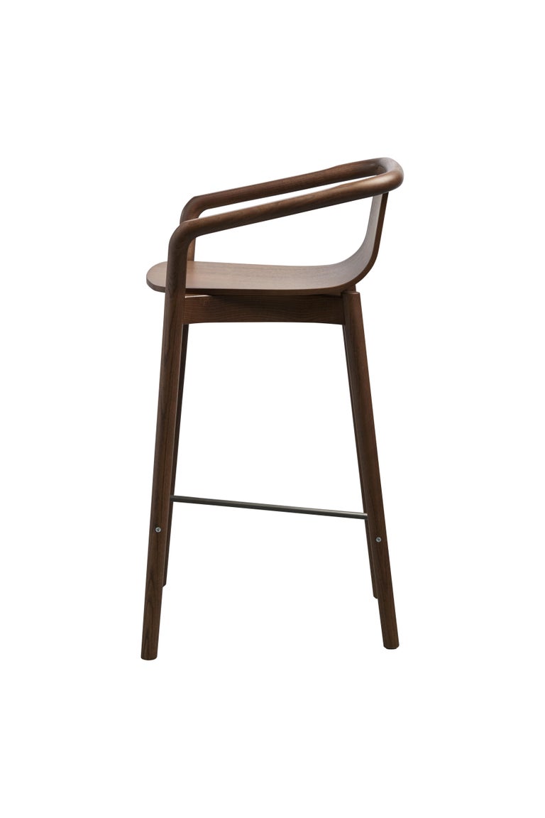 Art Deco SP01 Thomas Low Bar Stool in Walnut Stained Ash, Made in Italy For Sale