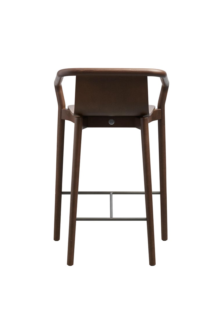 Italian SP01 Thomas Low Bar Stool in Walnut Stained Ash, Made in Italy For Sale