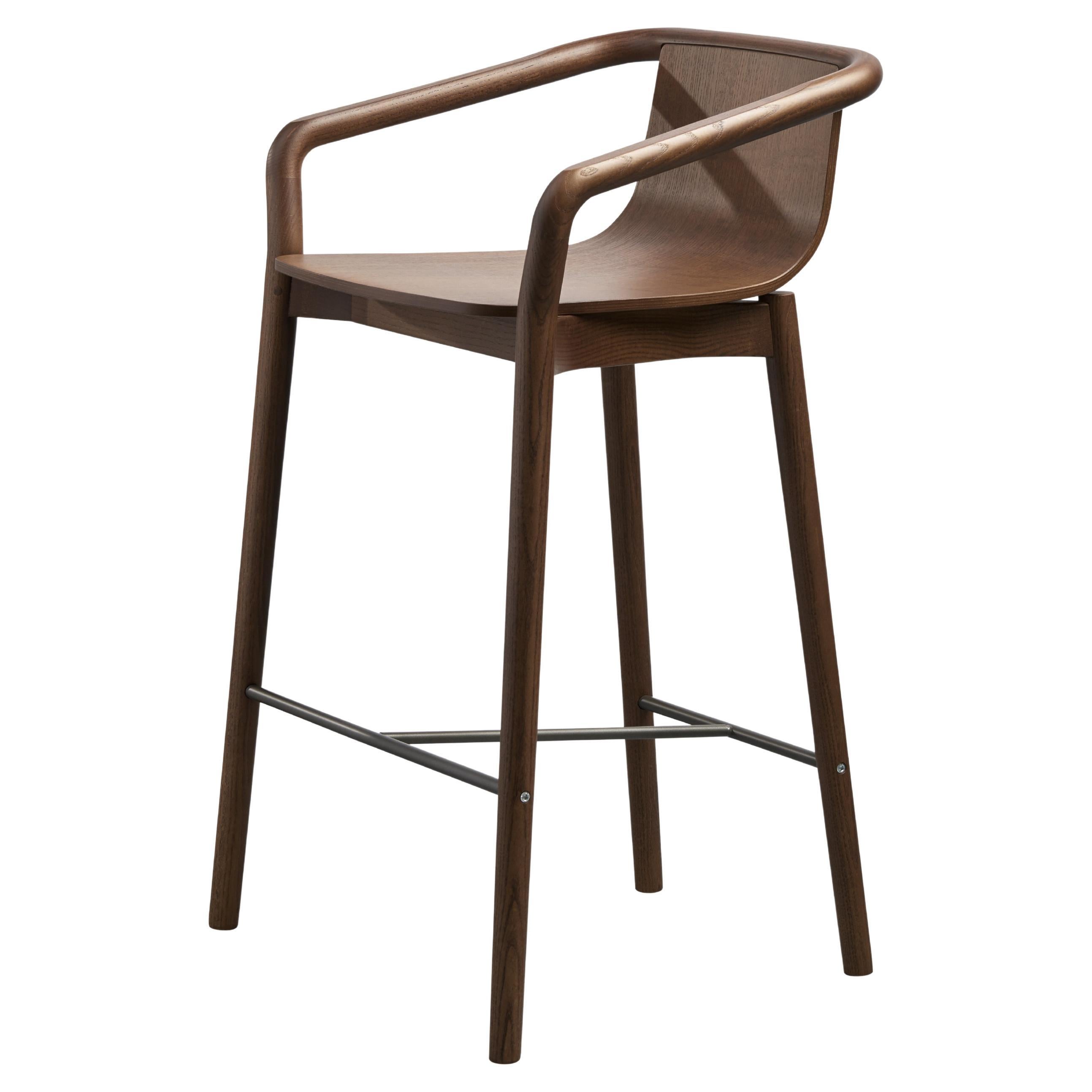 SP01 Thomas Low Bar Stool in Walnut Stained Ash, Made in Italy