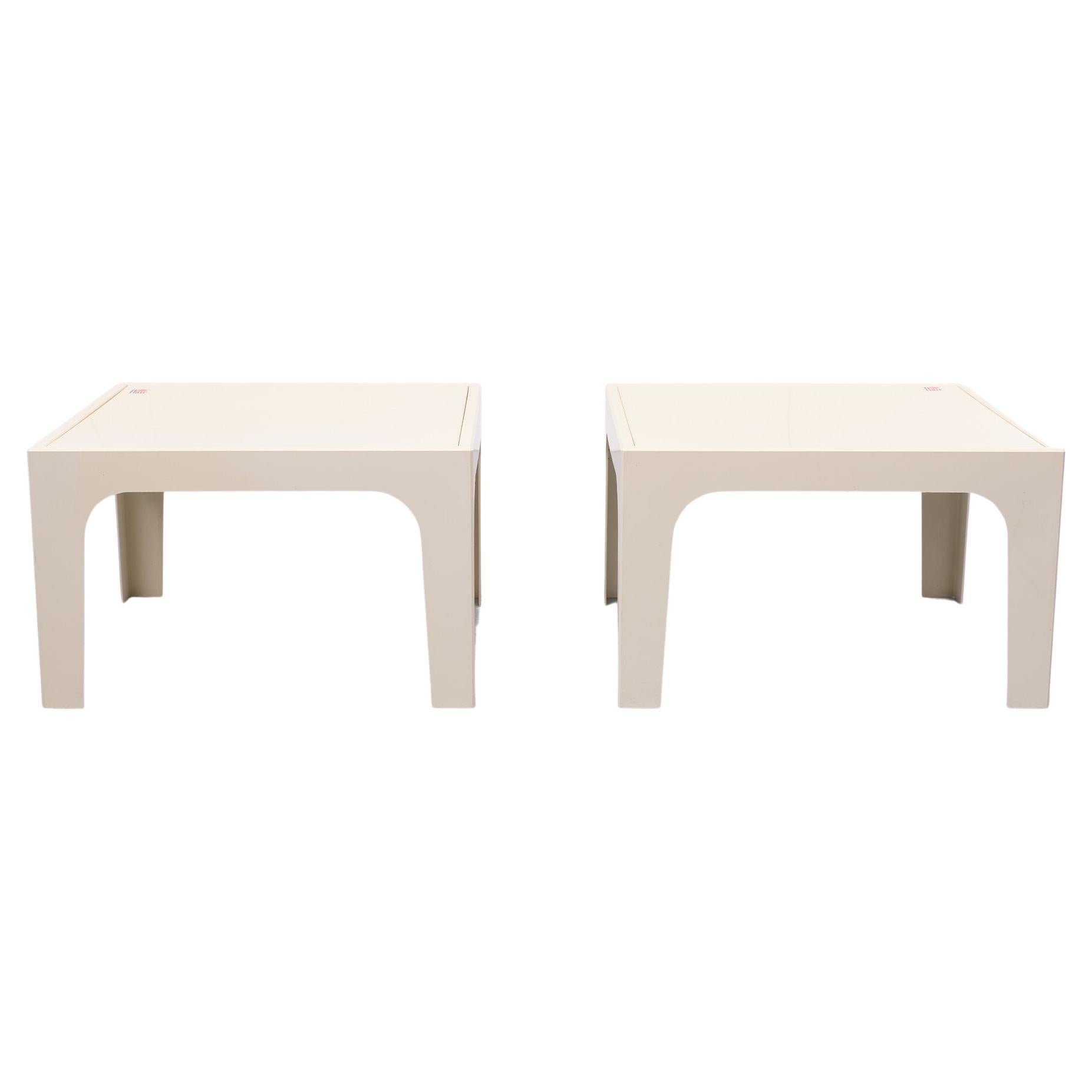 Very nice Space Ace side tables. Manufactured by Flair for Prisunic Holland. Design by Marc Held 1972. set of Two. Normal Wear and Tear. Off White color. Signed Flair.
 