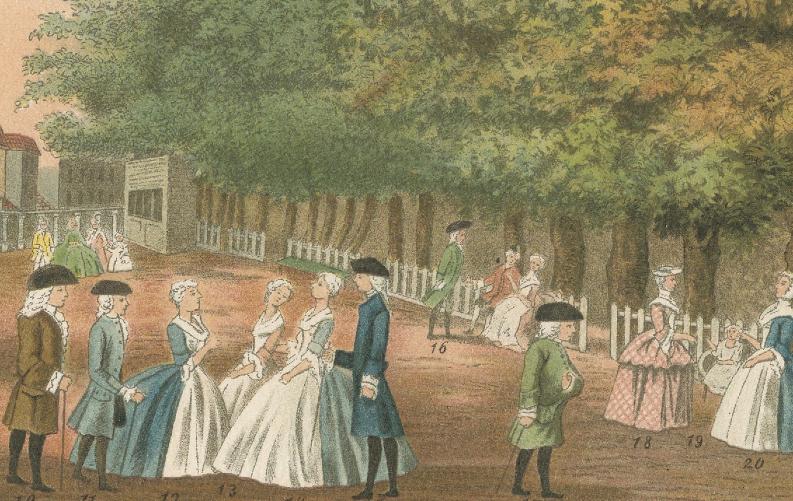 Fine XIX secolo Visitatori delle terme a Tunbridge Wells nel XVIII secolo, dopo uno schizzo del 1748 in vendita