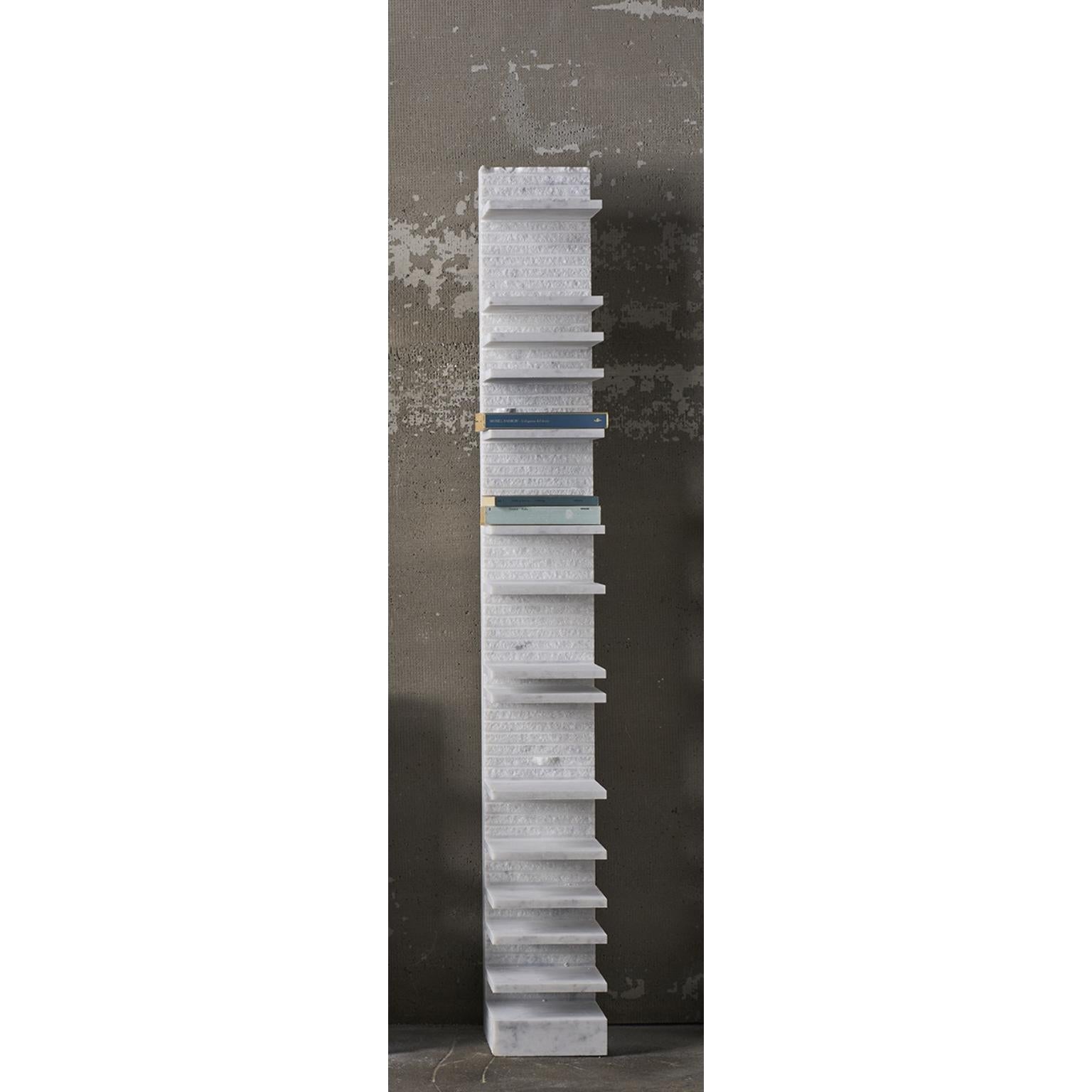 Spacco 150 Vertical Bookcase in Bianco Carrara Marble by Bufalini Marmi
Dimensions: D 29 x W 23 x H 150 cm. 
Materials: Carrara marble.

Available in five different size options and two marble options: Carrara and Pietra Lavica. Prices may vary.
