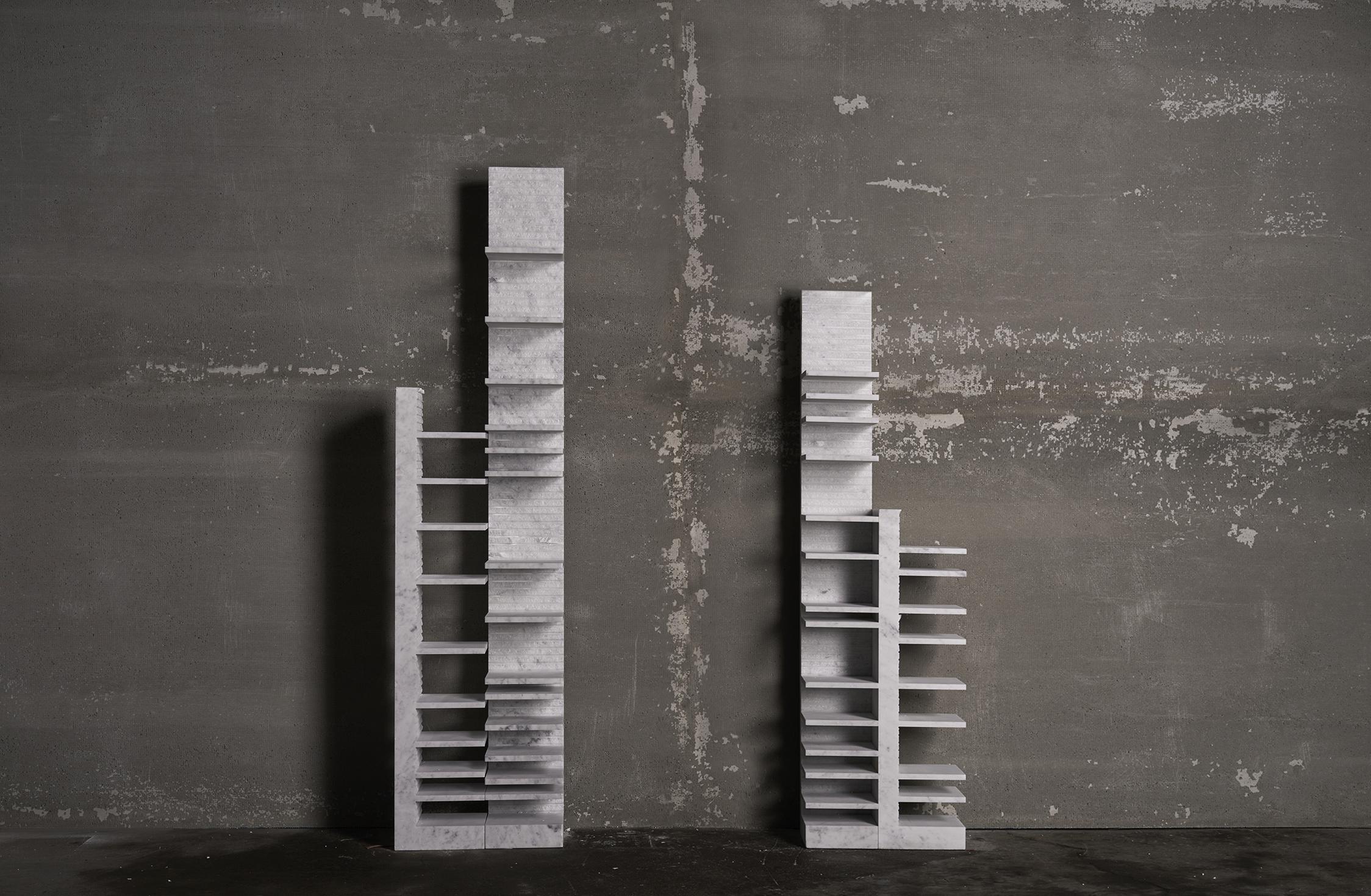 Spacco 60 Vertical Bookcase in Bianco Carrara Marble by Bufalini Marmi (Marmor) im Angebot