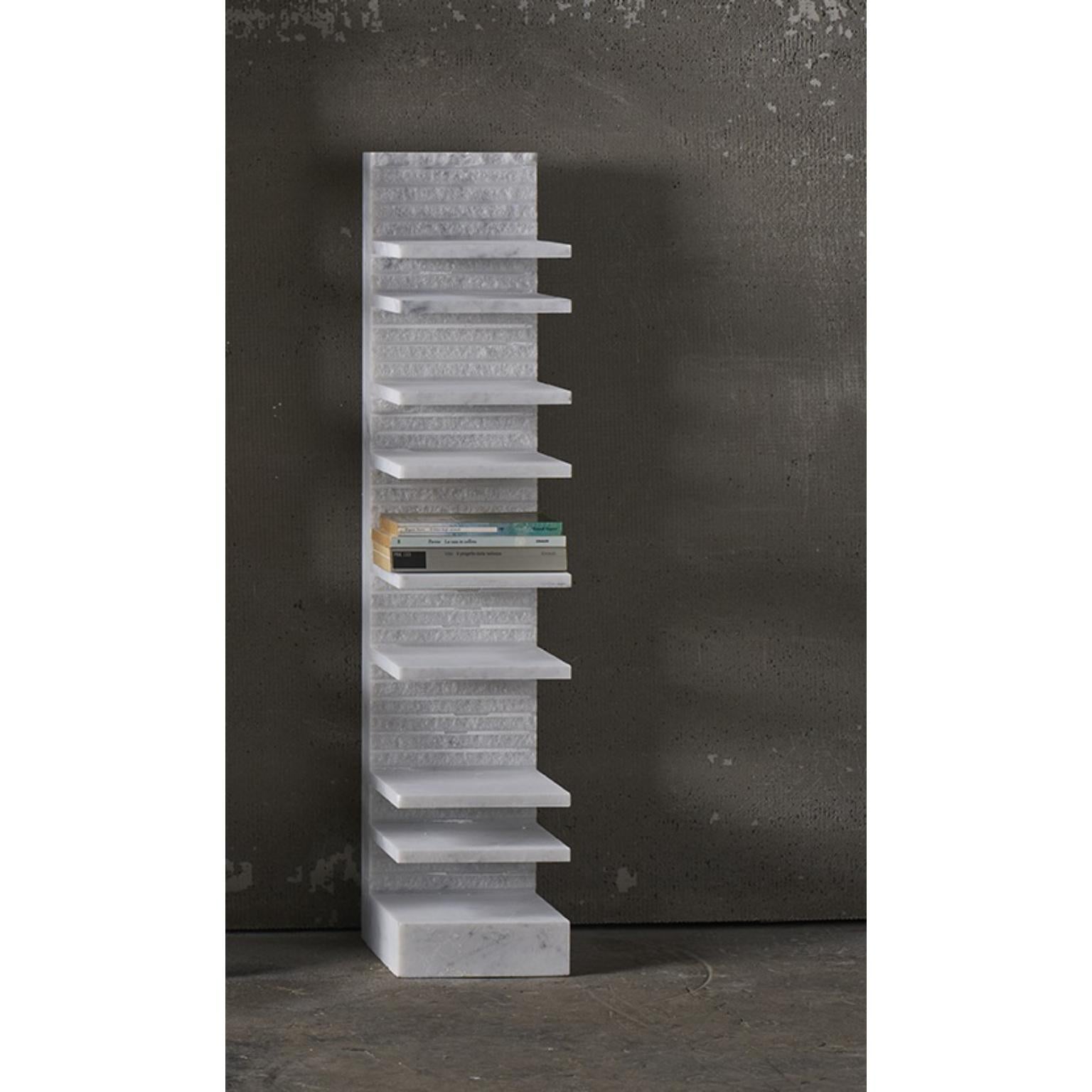 Spacco 90 Vertical Bookcase in Bianco Carrara Marble by Bufalini Marmi
Dimensions: D 29 x W 23 x H 90 cm. 
Materials: Carrara marble.

Available in five different size options and two marble options: Carrara and Pietra Lavica. Prices may vary.