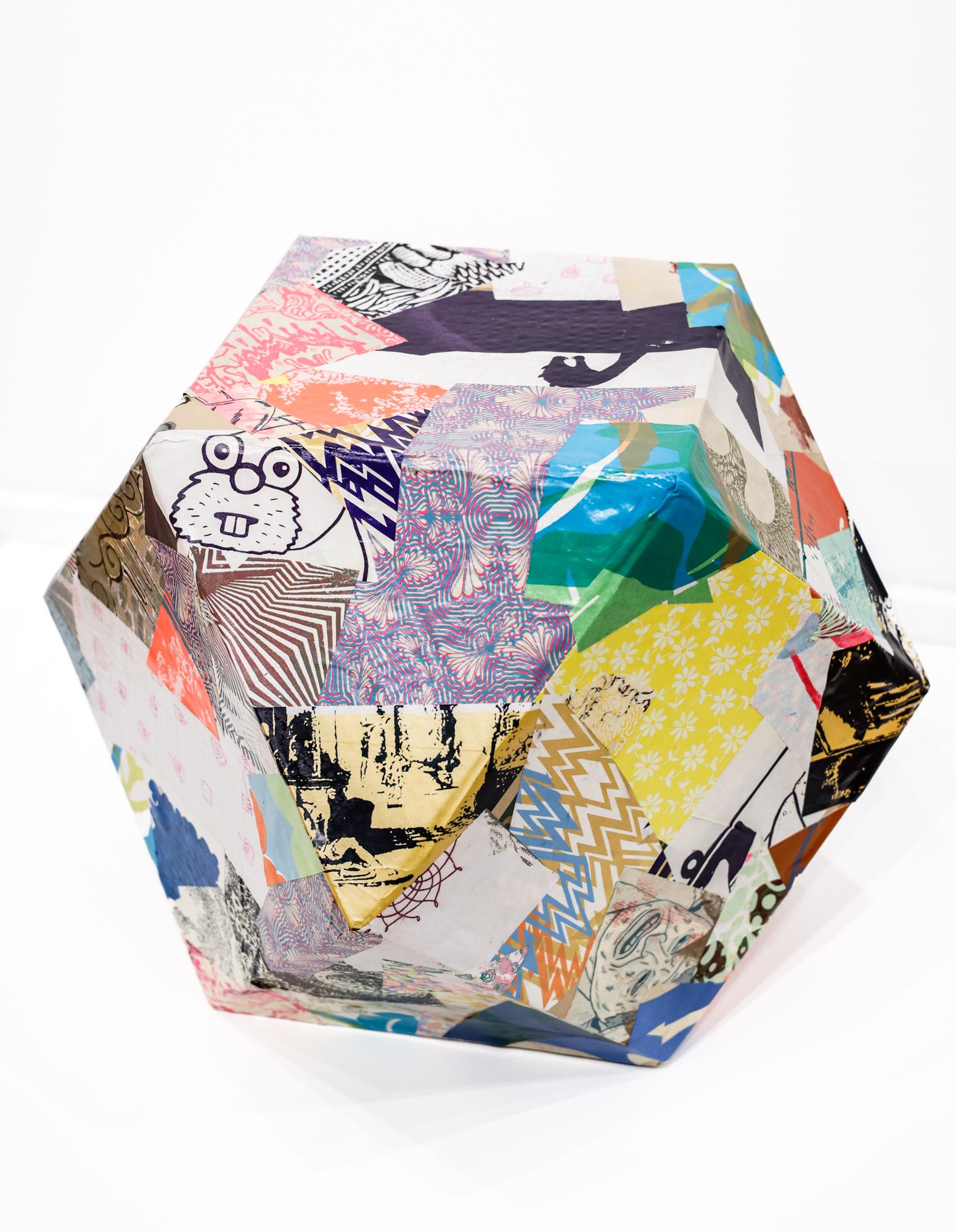 "Isosahedron" collaborative collage on three dimensional paper sculpture - Mixed Media Art by Space 1026