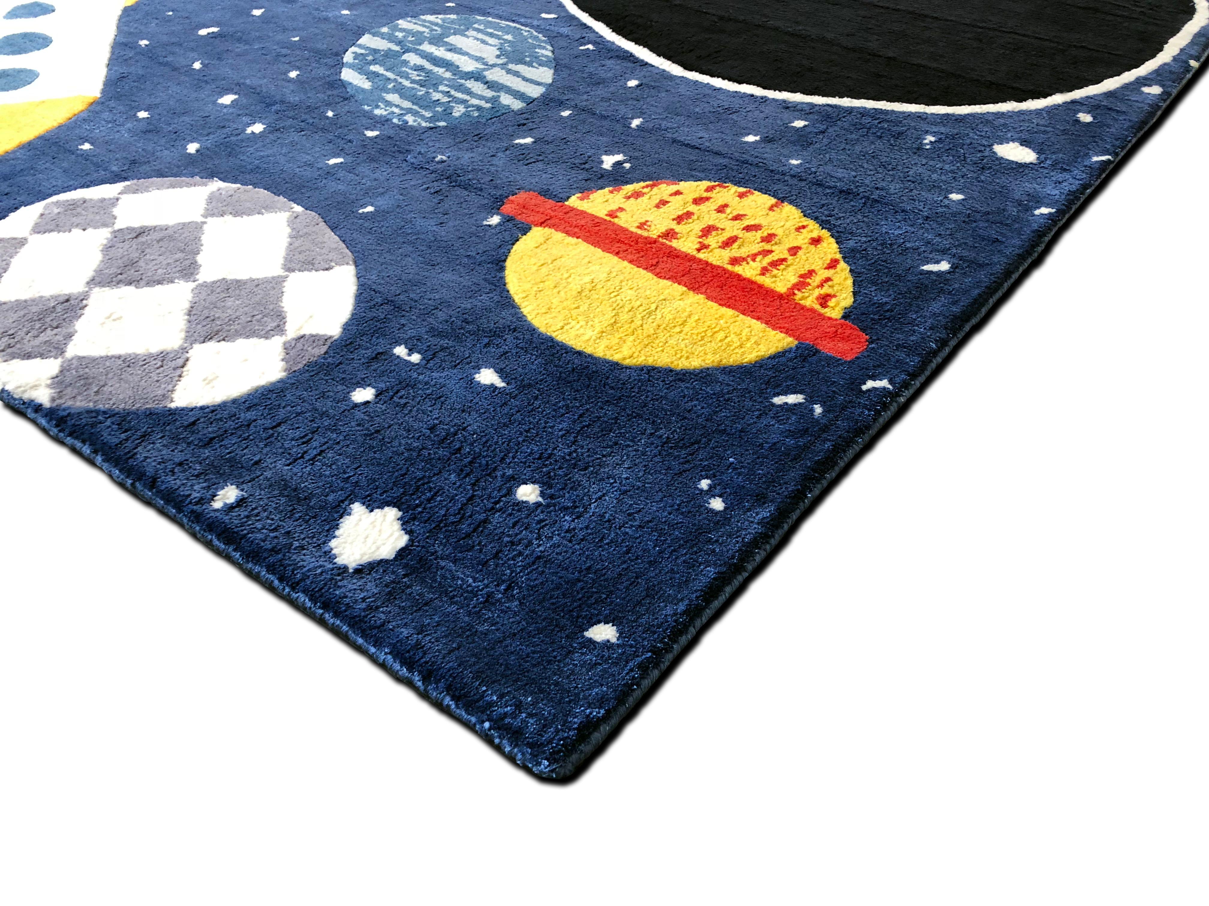 Space Ace Rug by Daria Solak, Hand Knotted, 100% New Zealand Wool Size 100x125cm In New Condition For Sale In London, GB