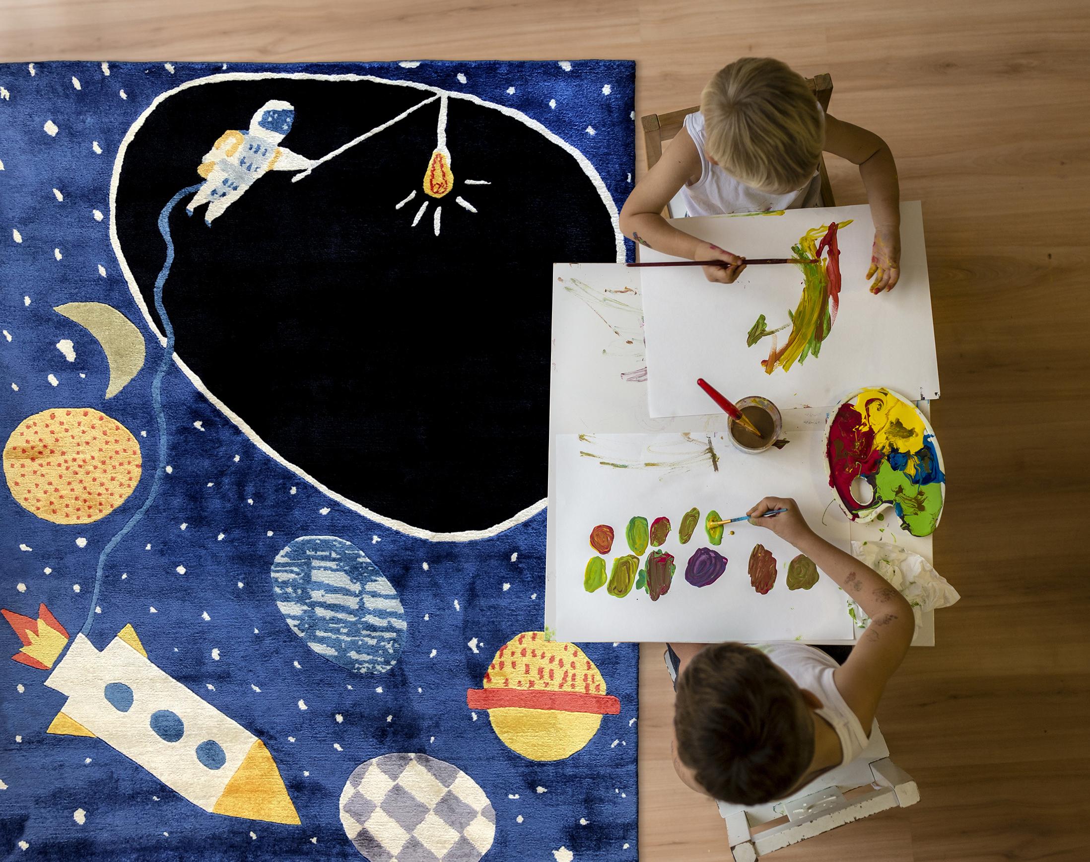Post-Modern Space Ace Rug by Daria Solak, Hand Knotted, 100% New Zealand Wool 200x250cm For Sale