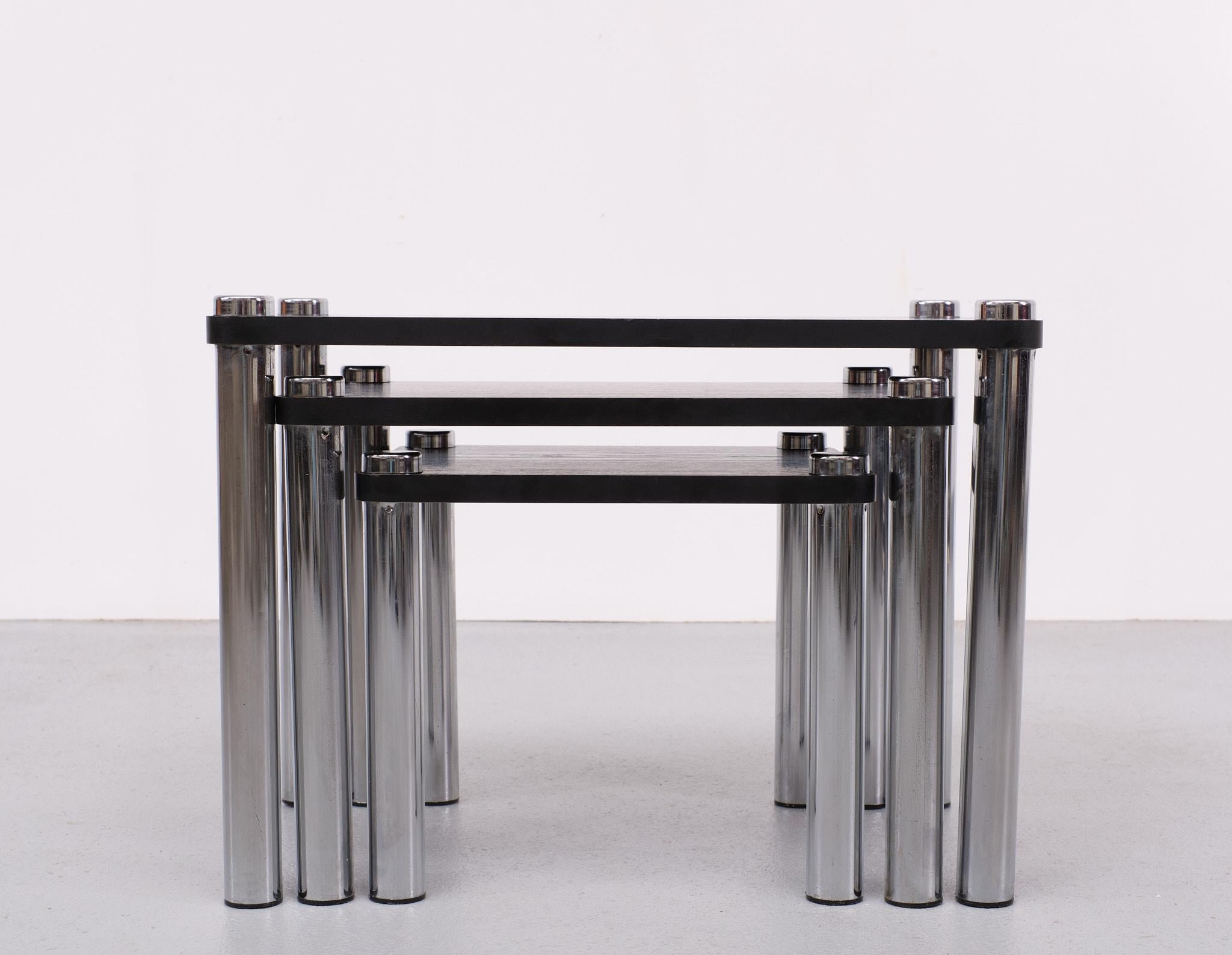 Chrome Space Ace set nesting tables 1970s France  For Sale
