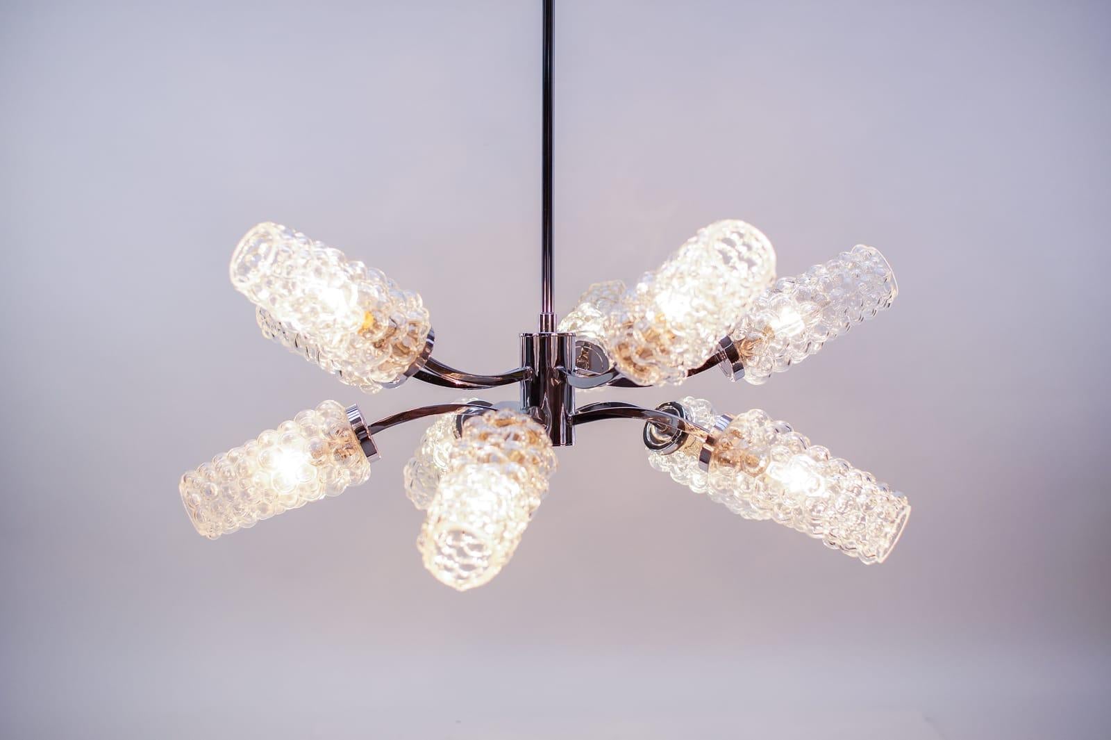 Cromo Lampada Sputnik a 10 luci in cromo e vetro a bolle, anni '70, Germania in vendita
