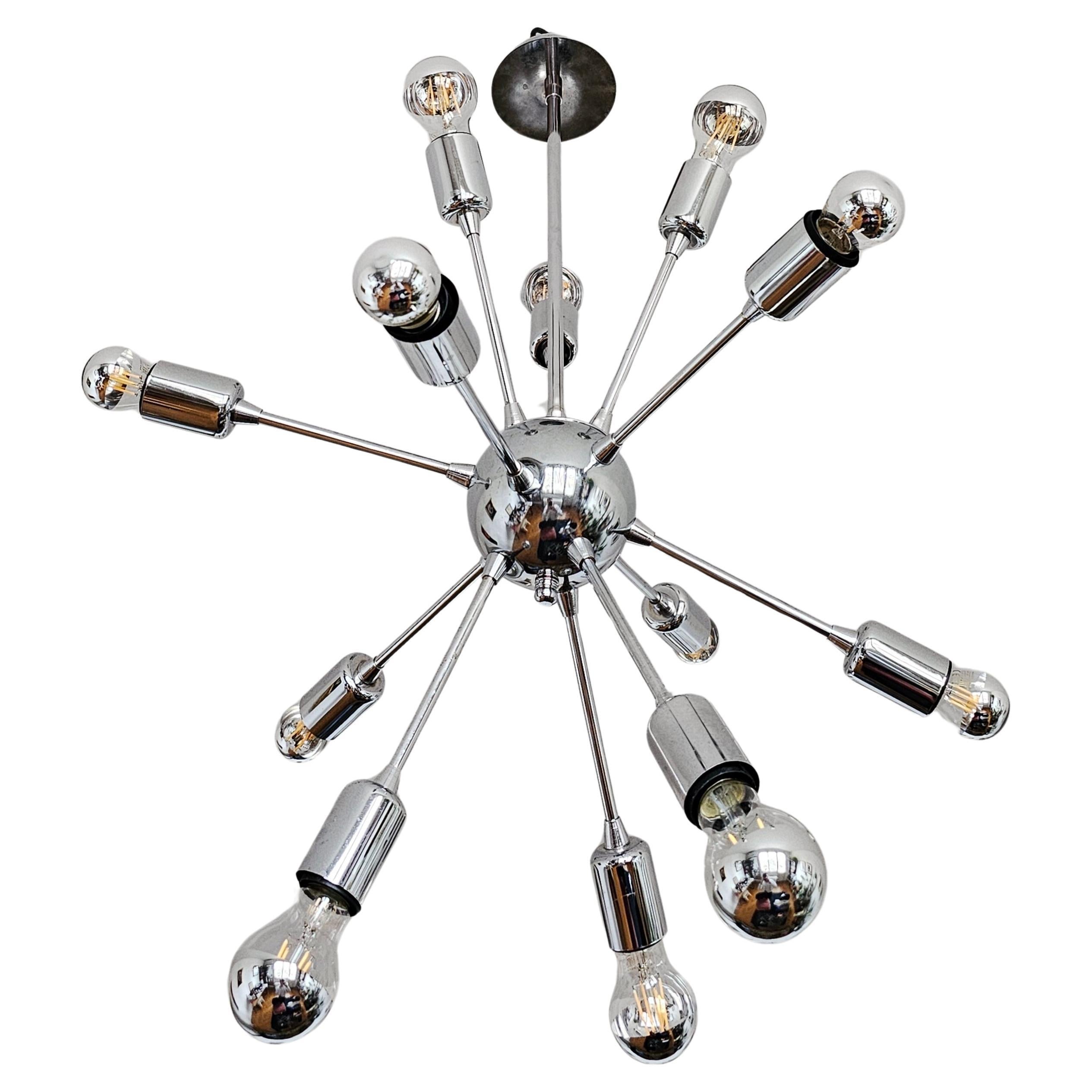 Space Age 12-Arm Sputnik Chandelier done in chrome, Austria 1980s