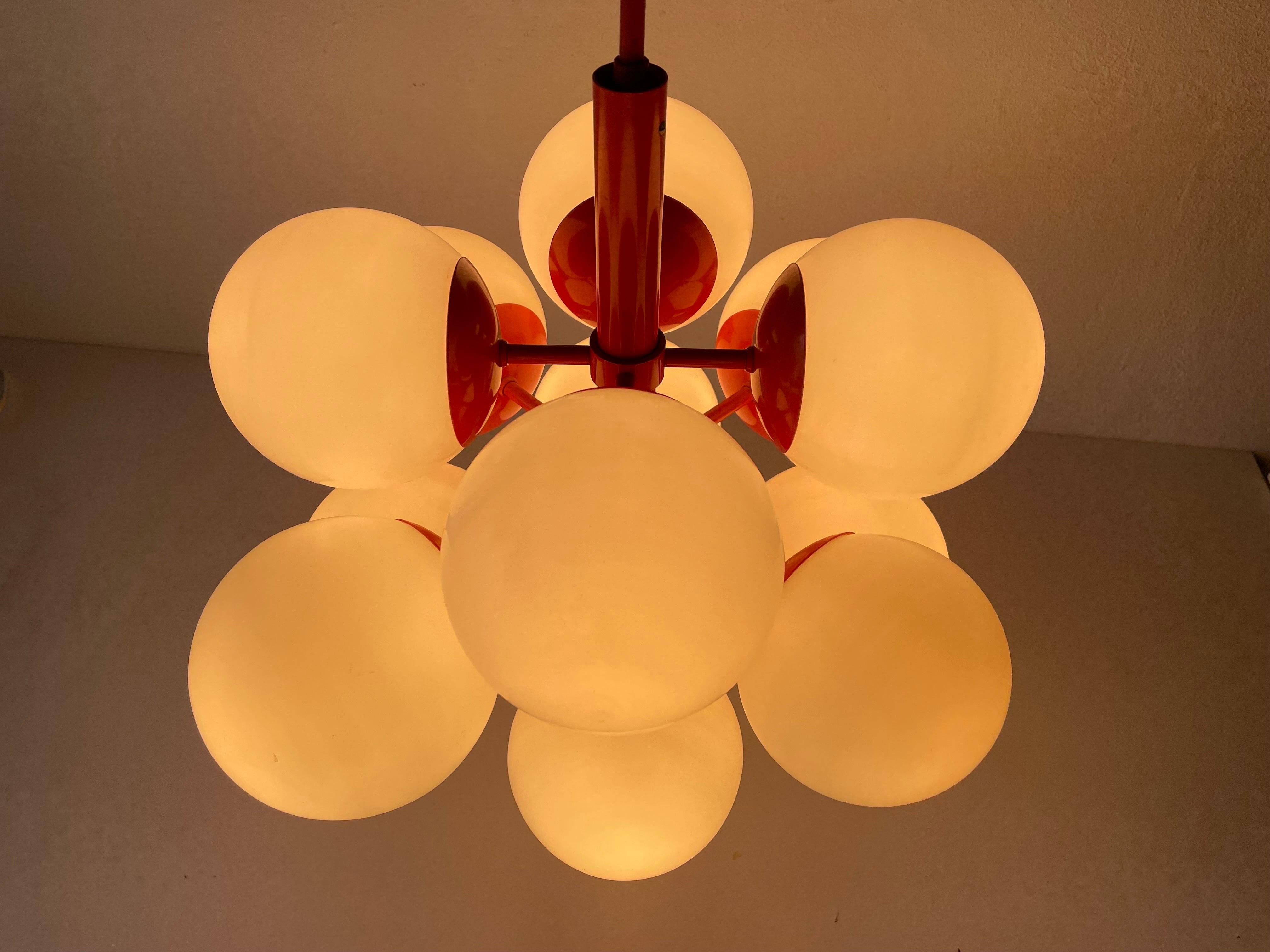 Space Age 13 Balls Orange Chandelier by Kaiser Leuchten, 1970s, Germany 1