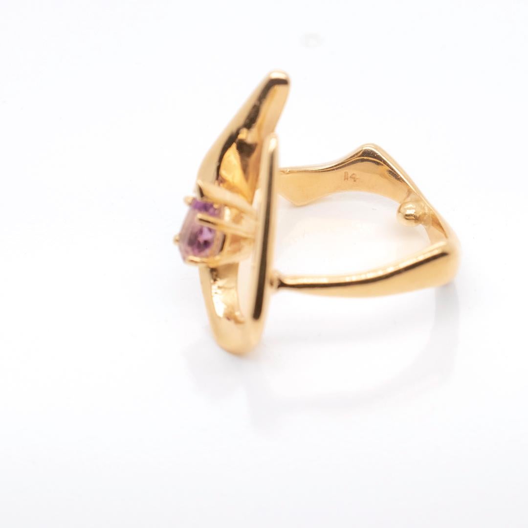 Space Age 14k Gold & Amethyst Modernist Ring For Sale 5