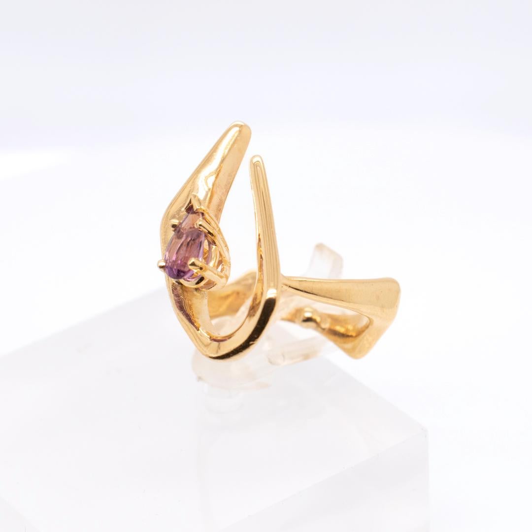 Space Age 14k Gold & Amethyst Modernist Ring For Sale 7