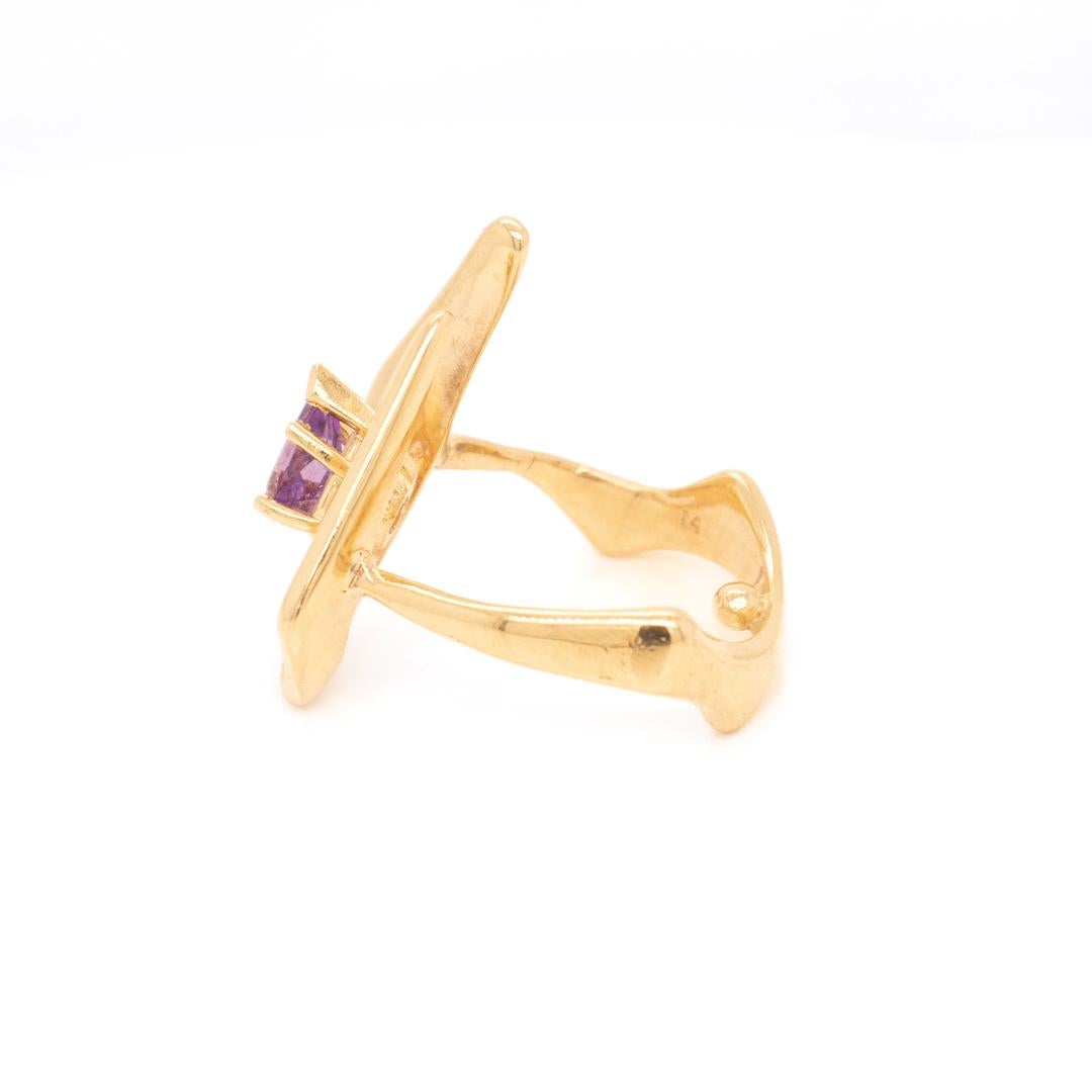 Space Age 14k Gold & Amethyst Modernist Ring For Sale 2