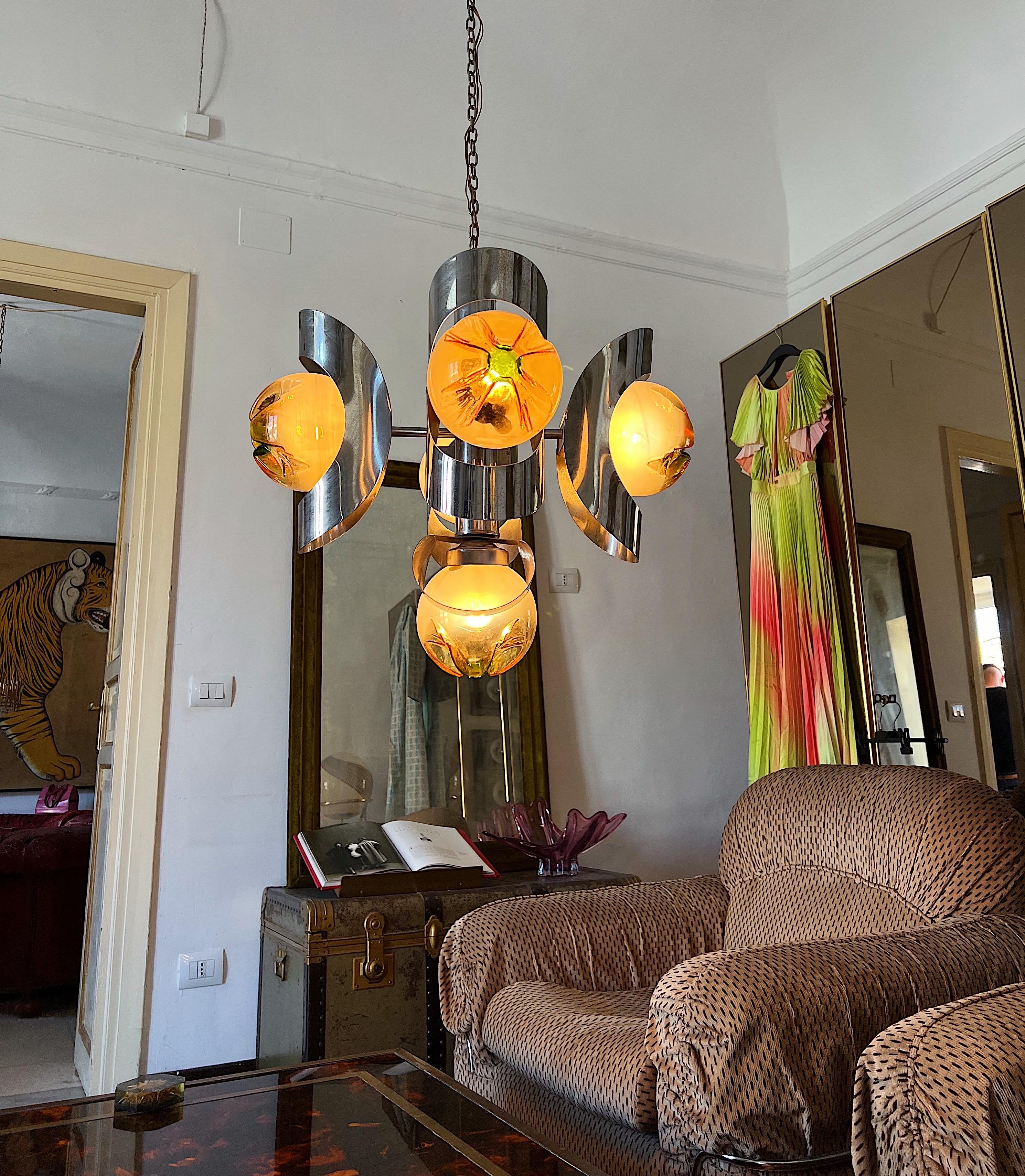 Mid-Century Modern Space Age 1970s Chandelier by Mazzega in Murano Glass For Sale