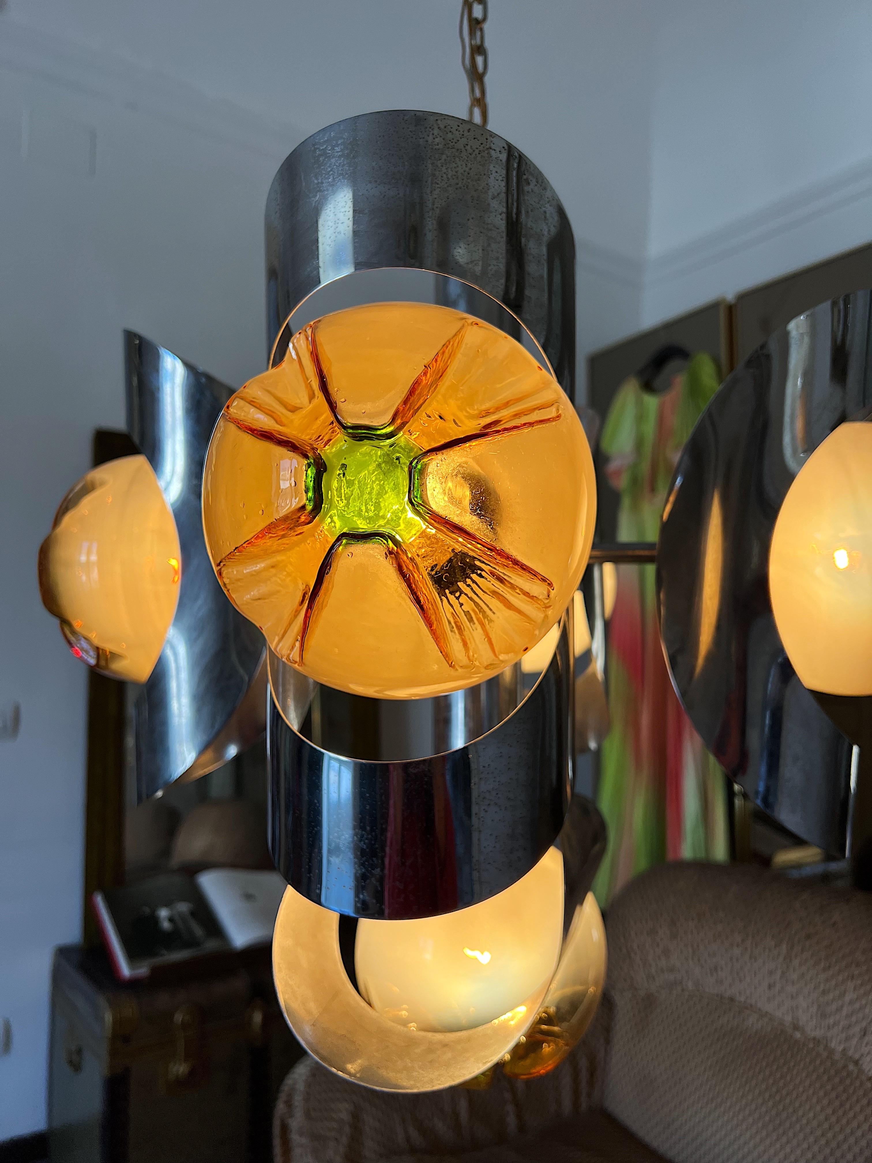 Italian Space Age 1970s Chandelier by Mazzega in Murano Glass For Sale