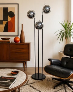 Space Age 3 Globe Chrome Eyeball Floor Lamp in the Style of Robert Sonneman