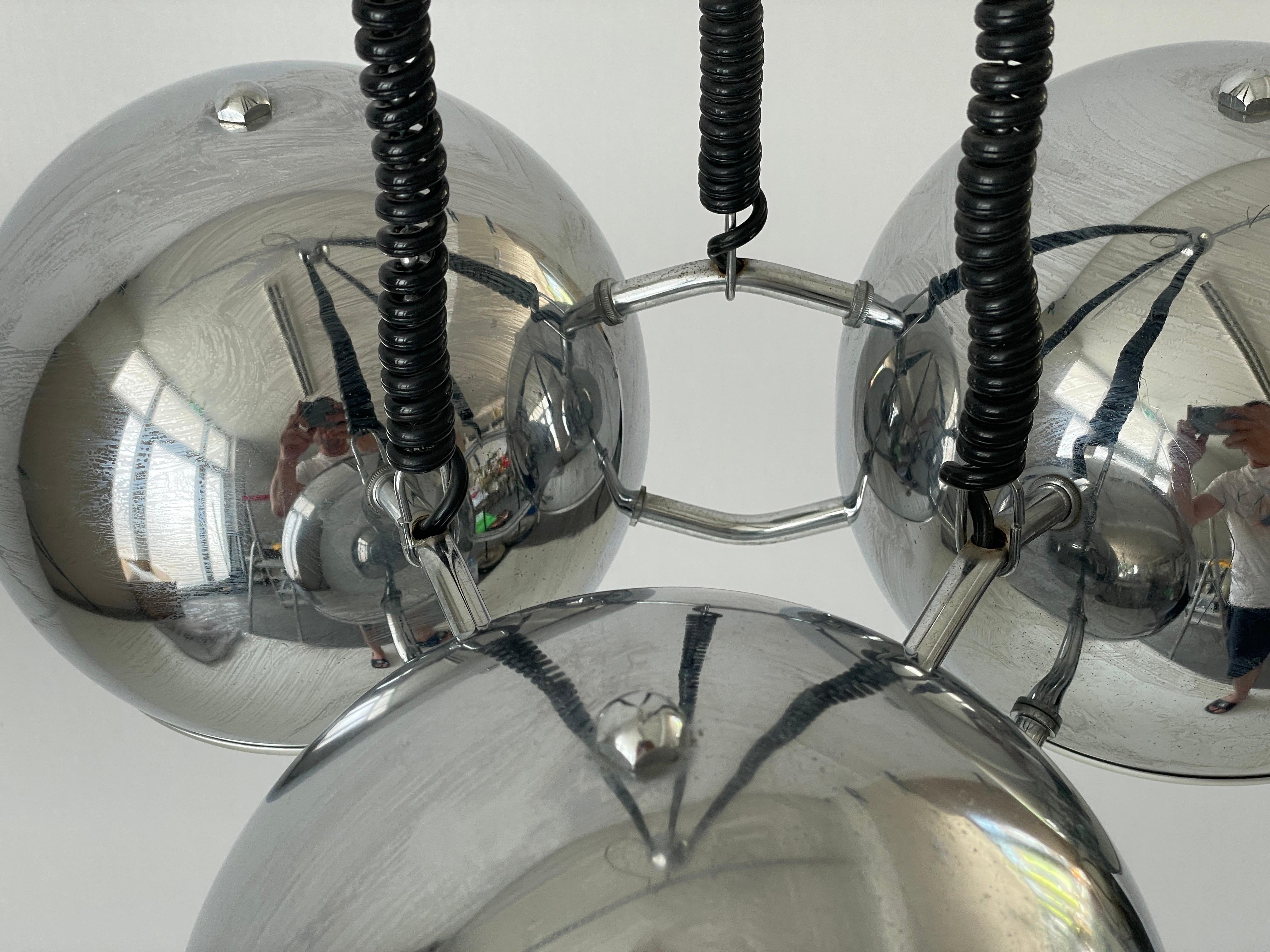Chrome Plafonnier à 3 têtes de l'ère spatiale de Reggiani, 1970, Italie en vente
