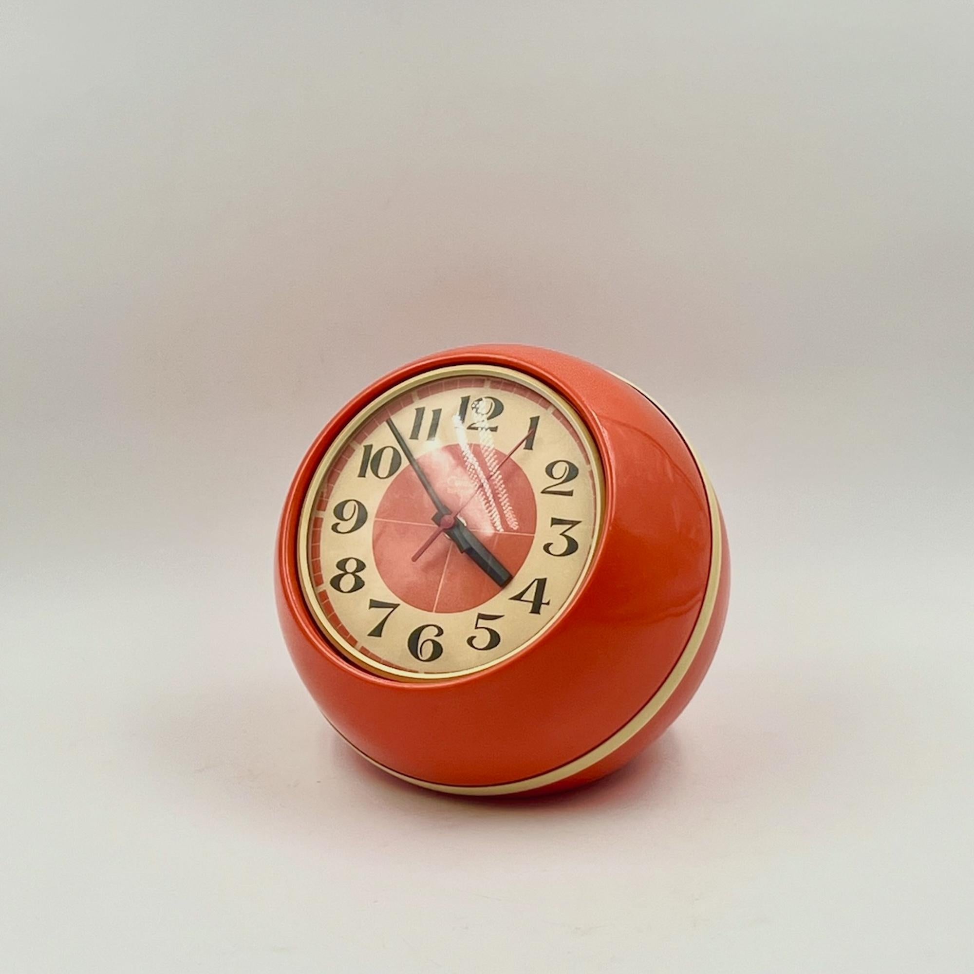 Italian Space Age 70s Design Clock by Comsest - Rare Orange Tabletop Decor Made in Italy