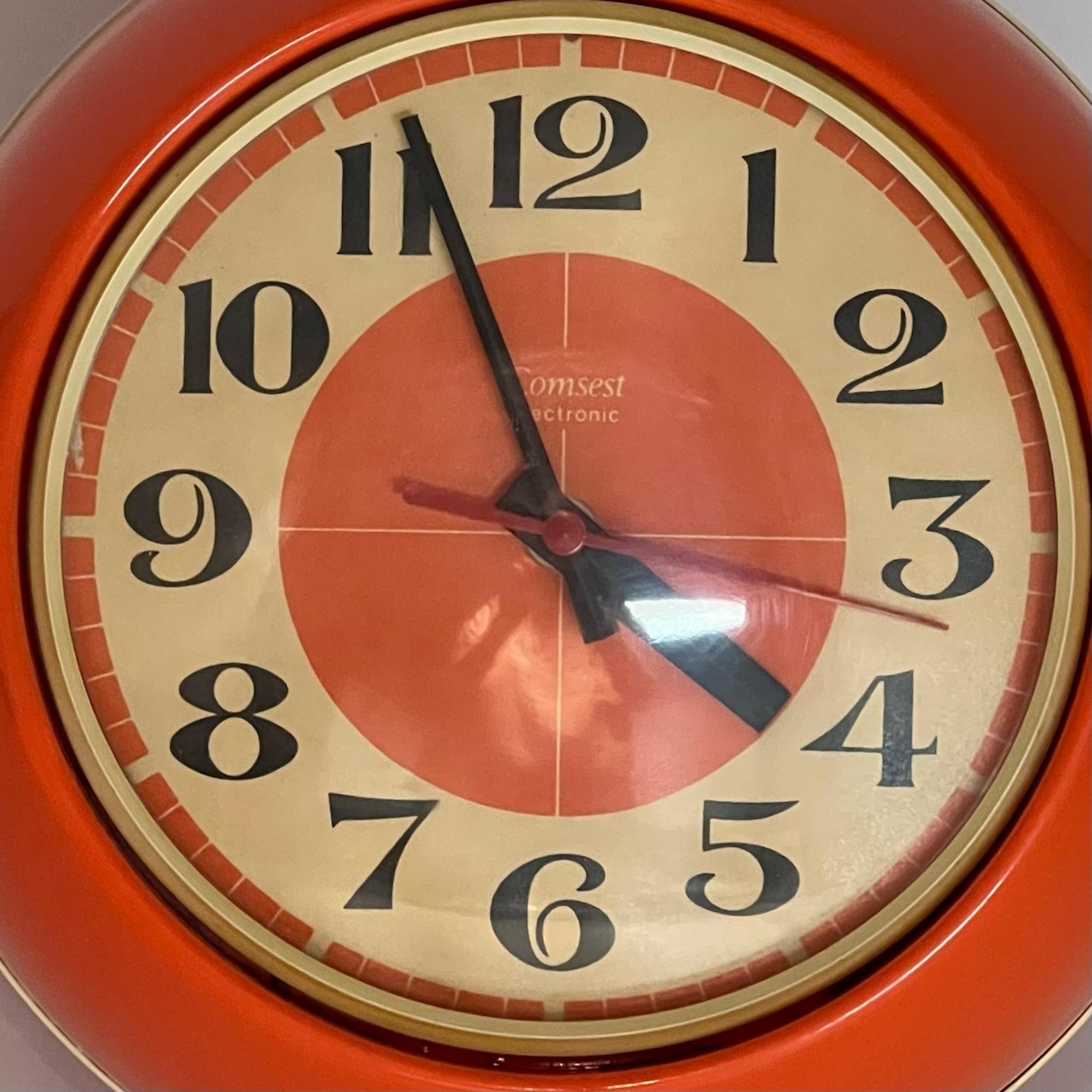 Space Age 70s Design Clock by Comsest - Rare Orange Tabletop Decor Made in Italy 1