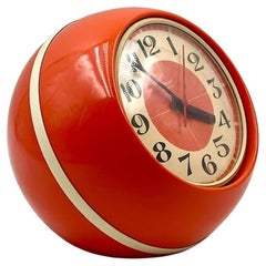 Space Age 70s Design Clock by Comsest - Rare Orange Tabletop Decor Made in Italy
