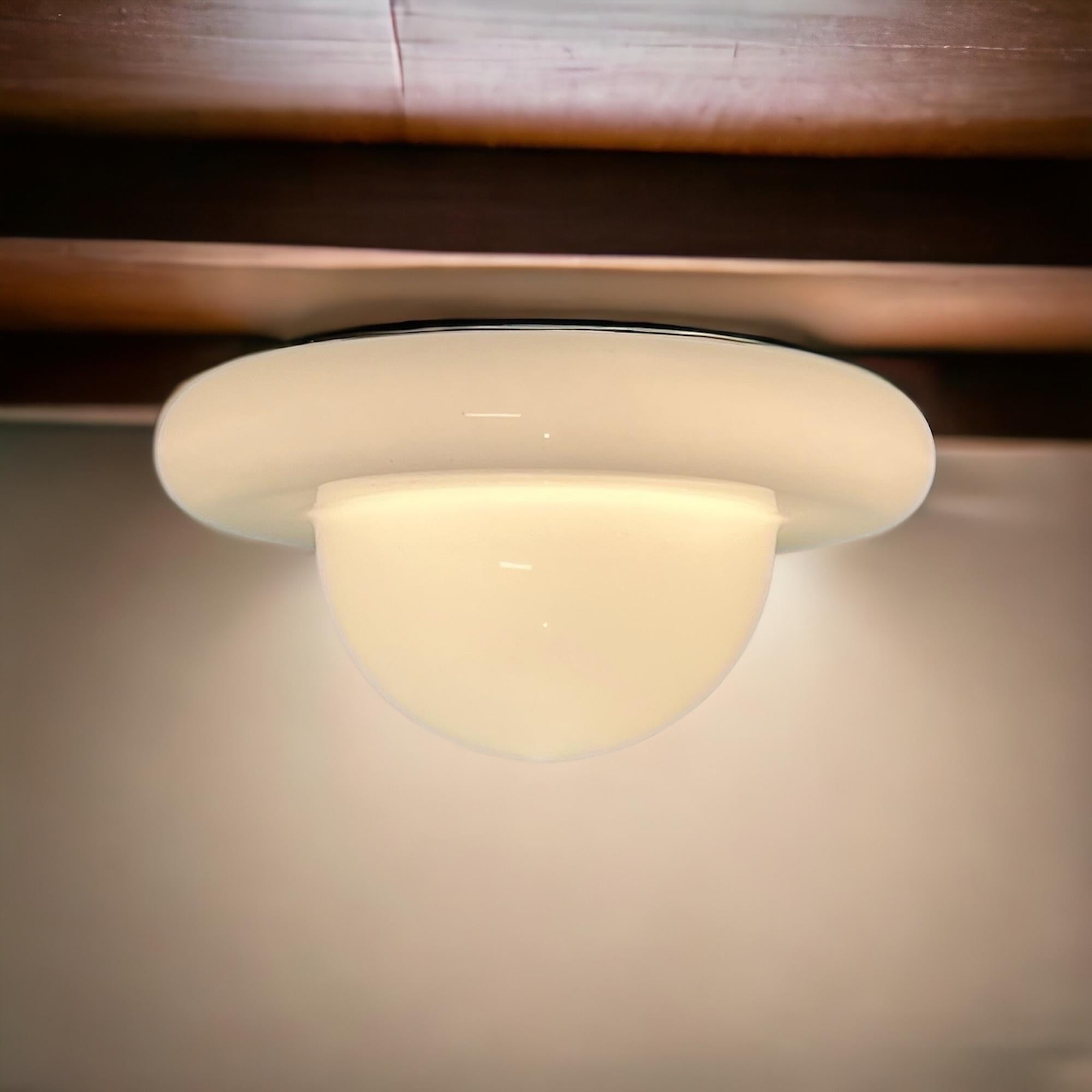 Space Age 70s Lamp - Flush Mount Large Opaline Glass Dome Made in Italy 5
