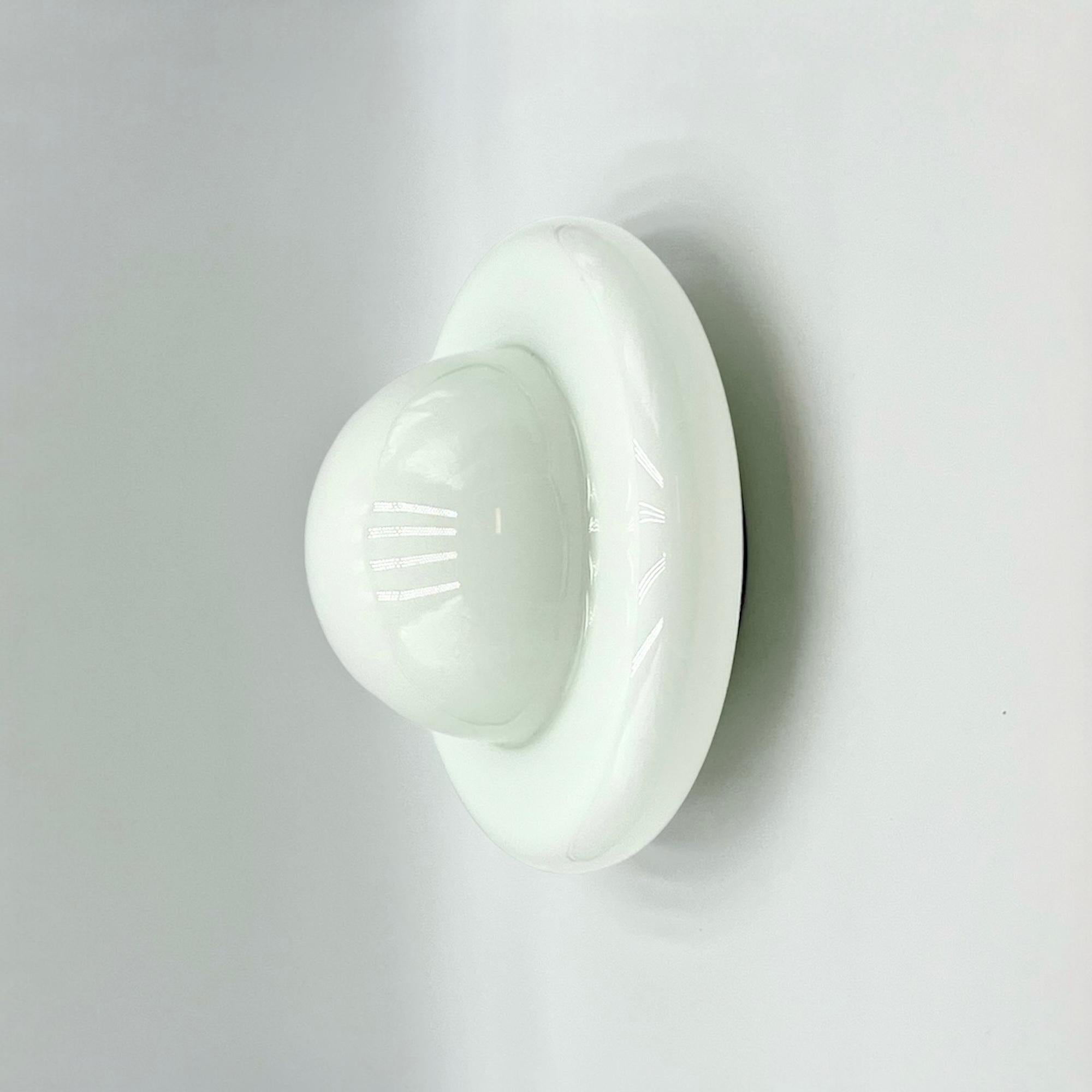 Space Age 70s Lamp - Flush Mount Large Opaline Glass Dome Made in Italy 7