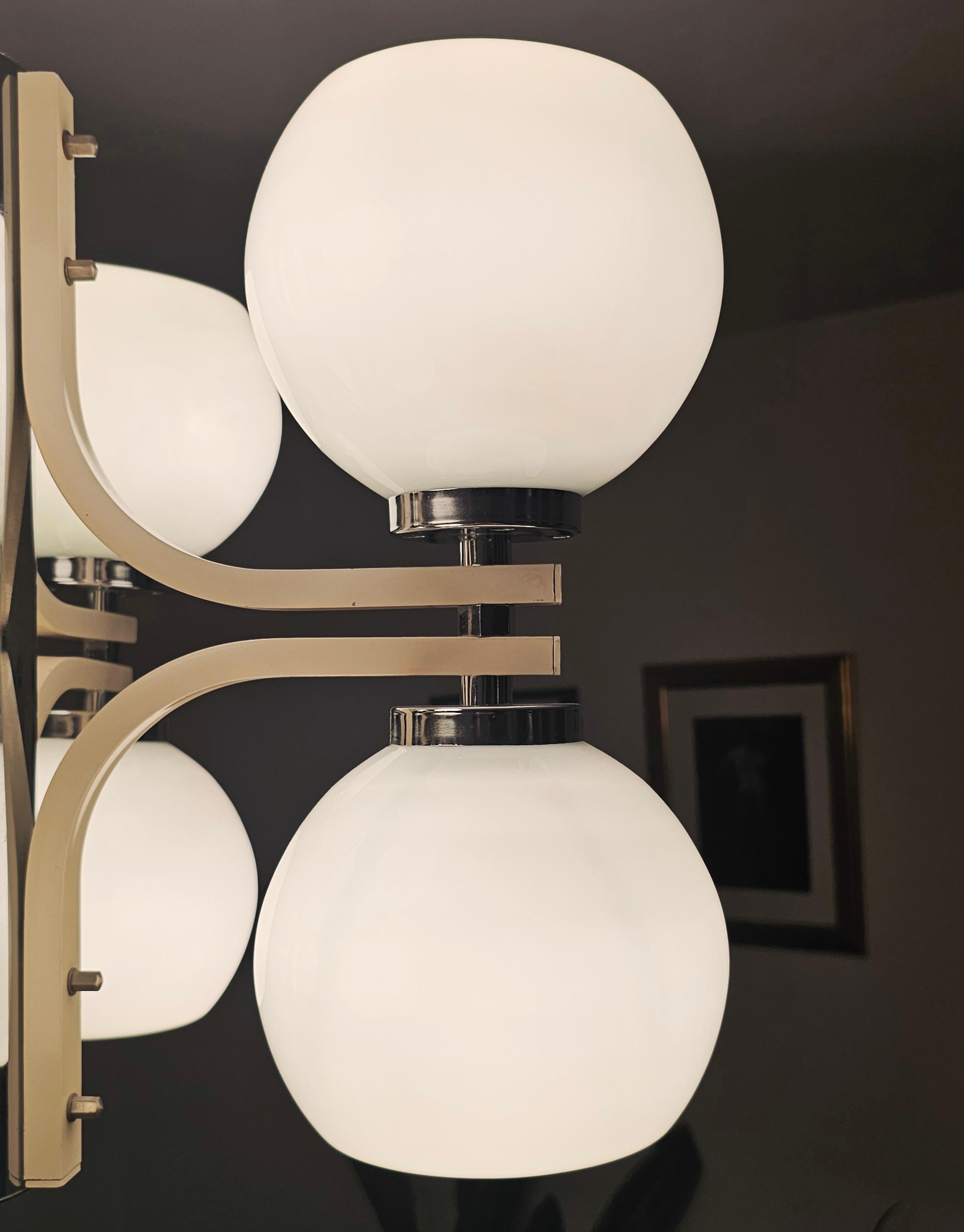 Space Age 8-Light Chandelier with While Glass Shades, Yugoslavia 1970s For Sale 4