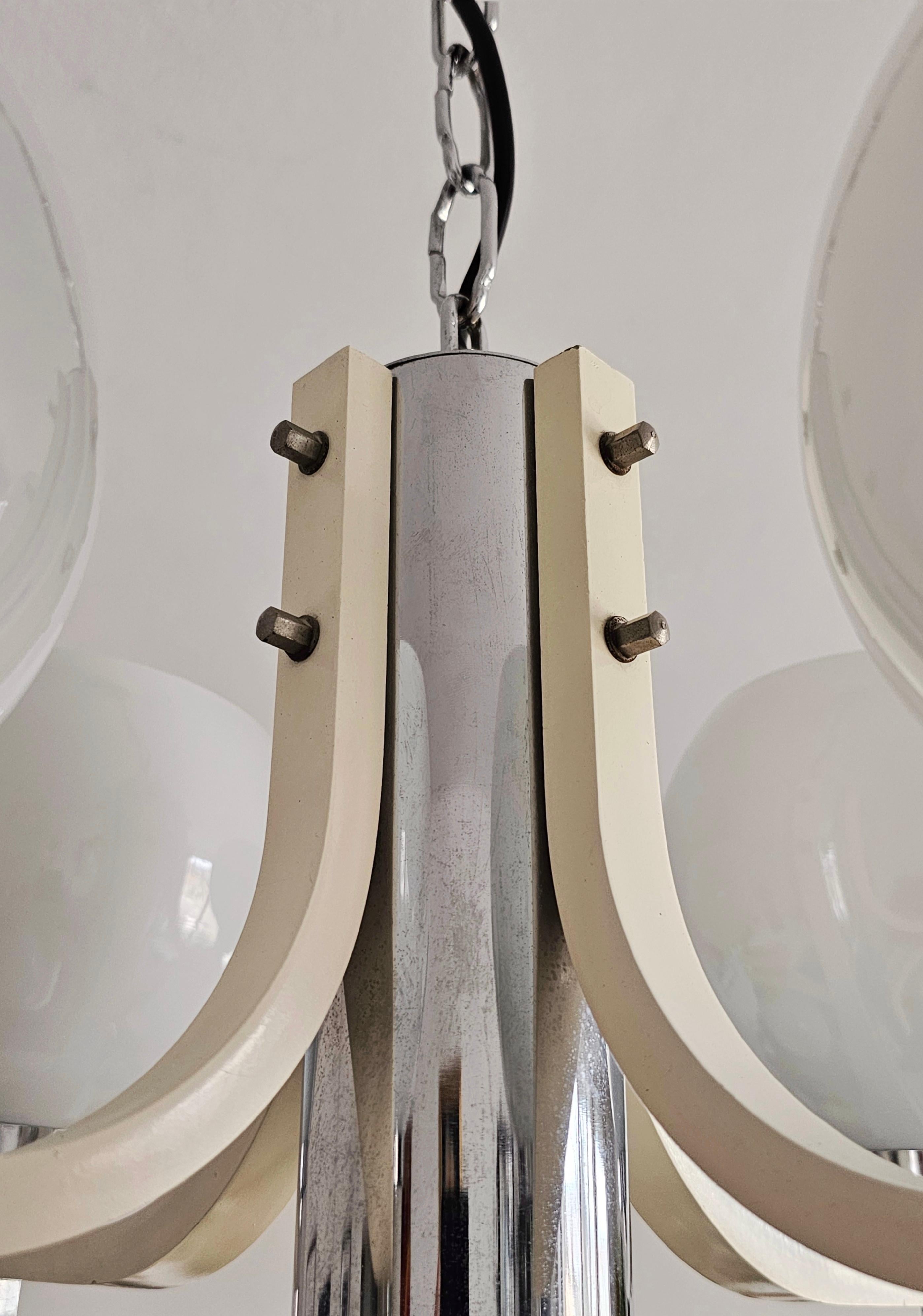 Space Age 8-Light Chandelier with While Glass Shades, Yugoslavia 1970s For Sale 7