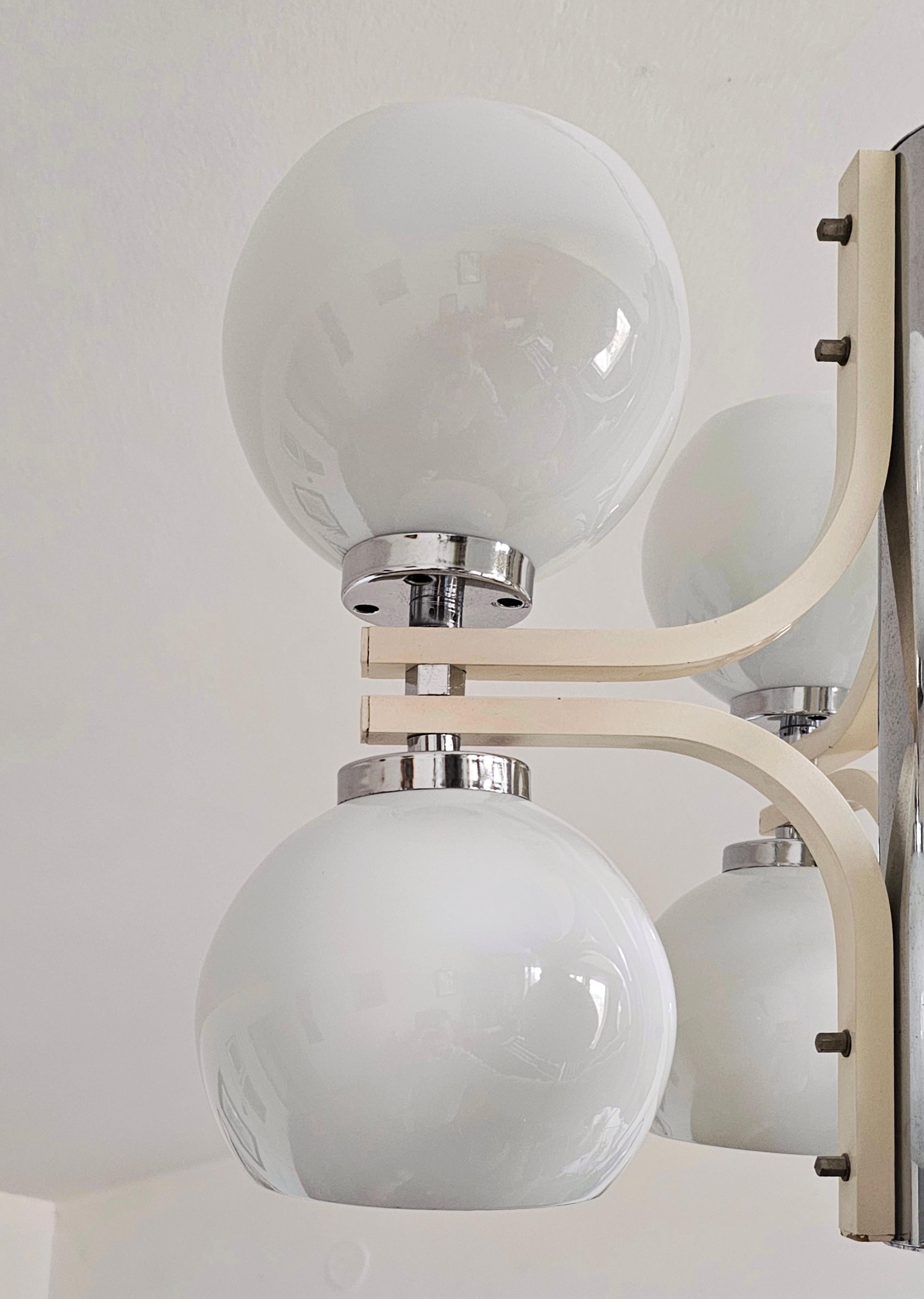 Space Age 8-Light Chandelier with While Glass Shades, Yugoslavia 1970s For Sale 3