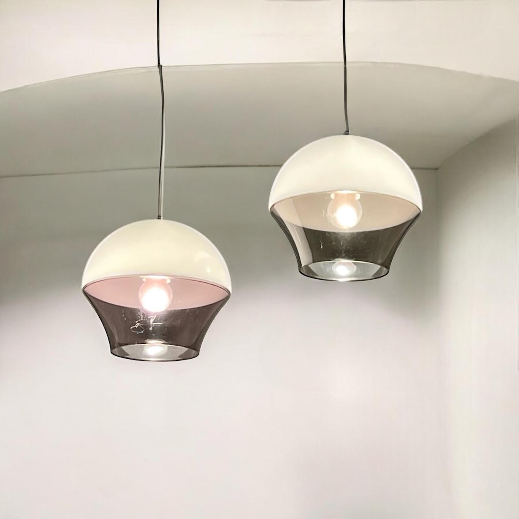Italian Space Age Acrylic 'Flying Saucer' Hanging Lamps, 1970s, Set of 2