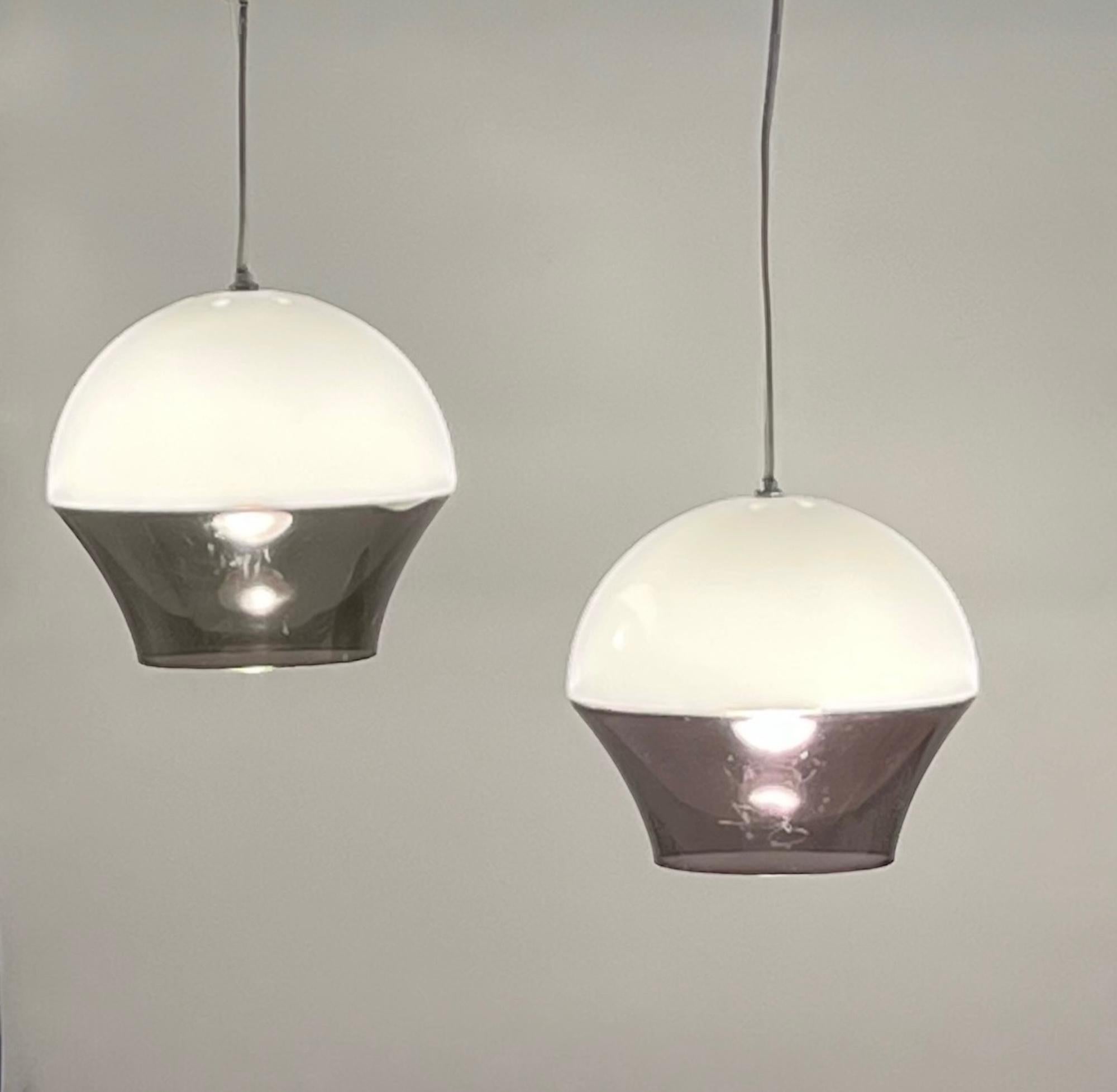 Late 20th Century Space Age Acrylic 'Flying Saucer' Hanging Lamps, 1970s, Set of 2