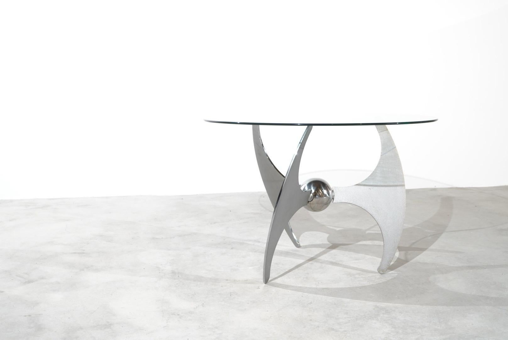 Italian Space Age Adjustable Coffee Table/ Dining Table Luciano Campanini Propeller Glas For Sale