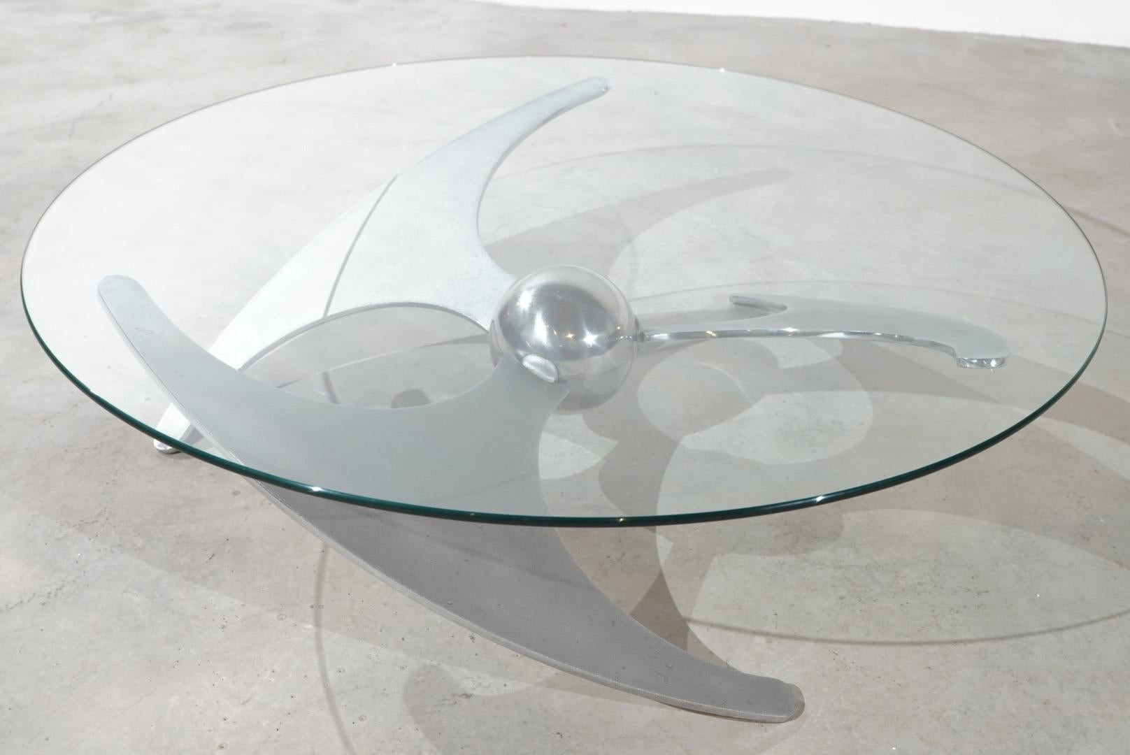 Space Age Adjustable Coffee Table/ Dining Table Luciano Campanini Propeller Glas In Good Condition For Sale In Berlin, BE