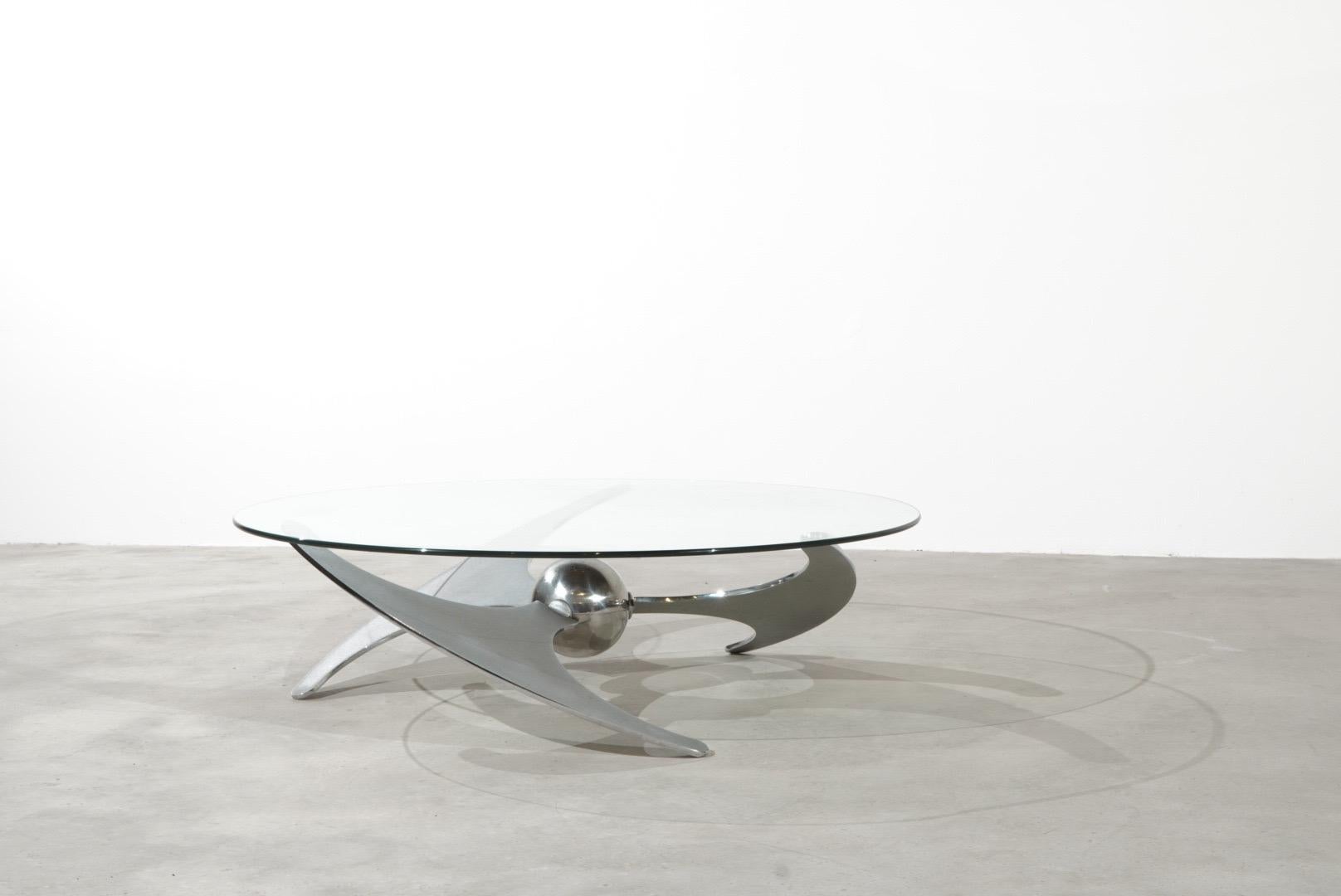 20th Century Space Age Adjustable Coffee Table/ Dining Table Luciano Campanini Propeller Glas For Sale