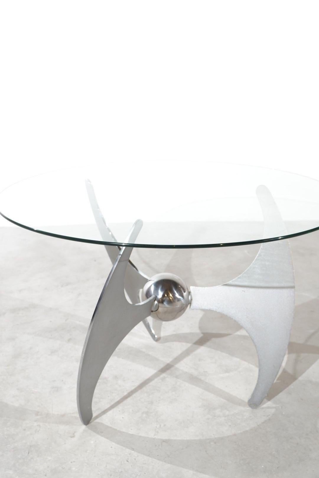 Steel Space Age Adjustable Coffee Table/ Dining Table Luciano Campanini Propeller Glas For Sale