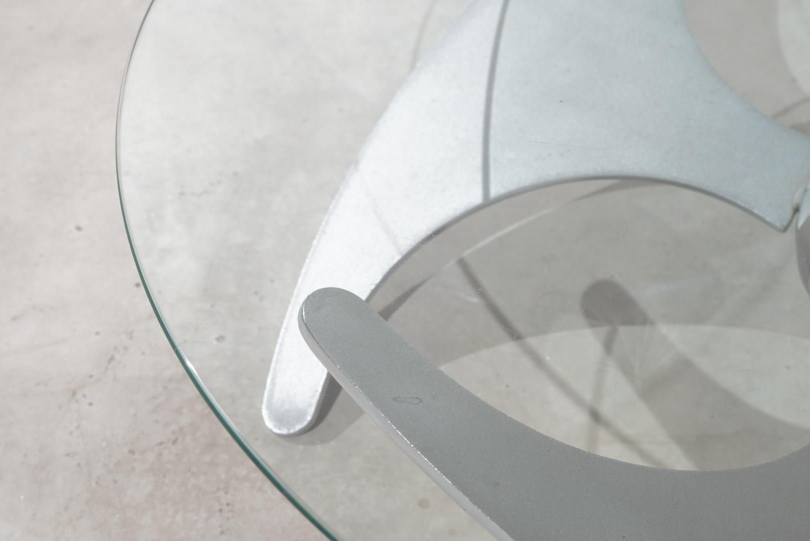 Verstellbarer Couchtisch/Esstisch Luciano Campanini Propeller aus Glas, Space Age (Stahl) im Angebot