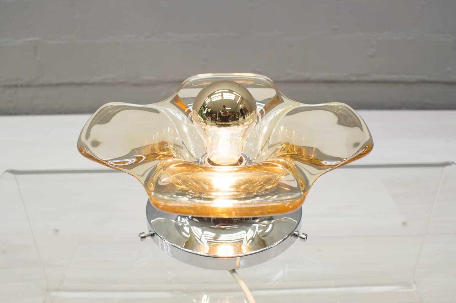 Mid-20th Century Space Age Amber Glass and Chrome Wall or Ceiling Lamps, Italy, 1960s For Sale